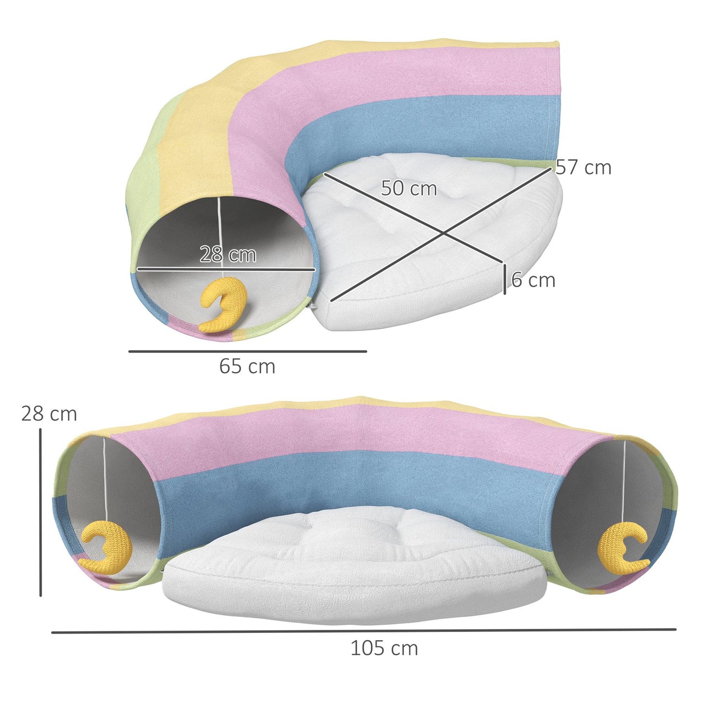 Foldable cat tunnel with cushion - durable polyester toy