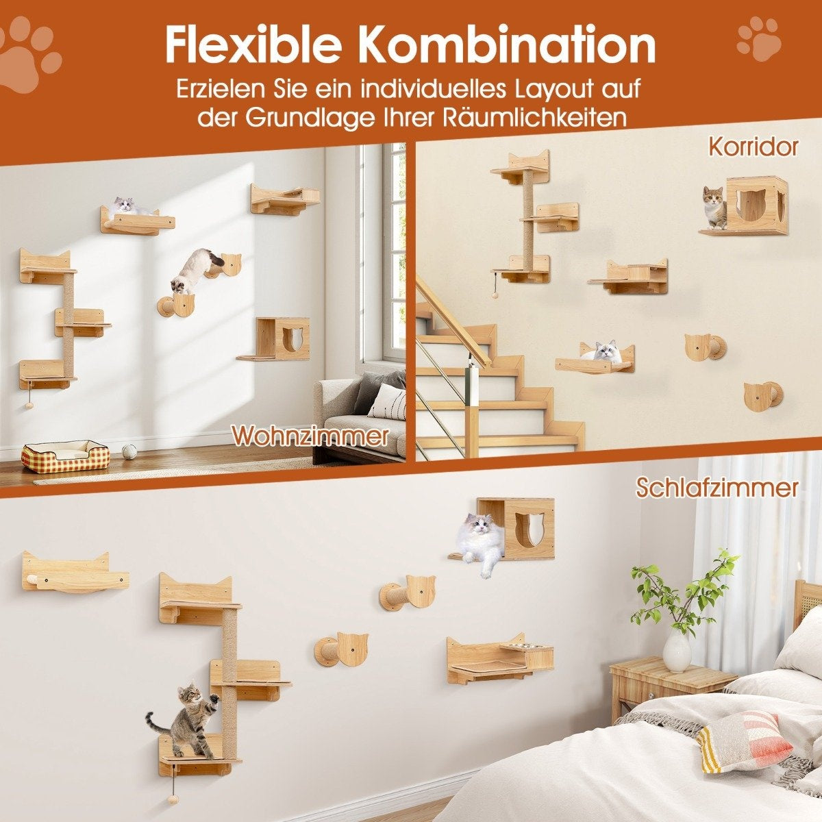 Cat Wall Climbing Set with Hammock, Scratching Posts, and House