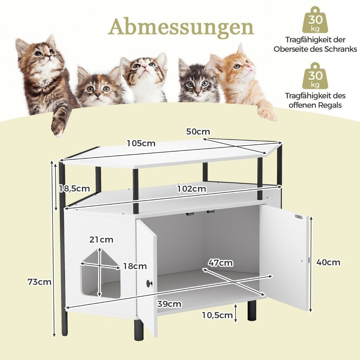 Cat cabinet cat toilet cat litter box cabinet for corner cat house with 2 doors white