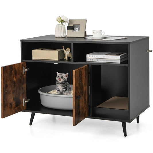 Cat cabinet with scratching pad and slanted metal legs 90 x 50 x 70 cm