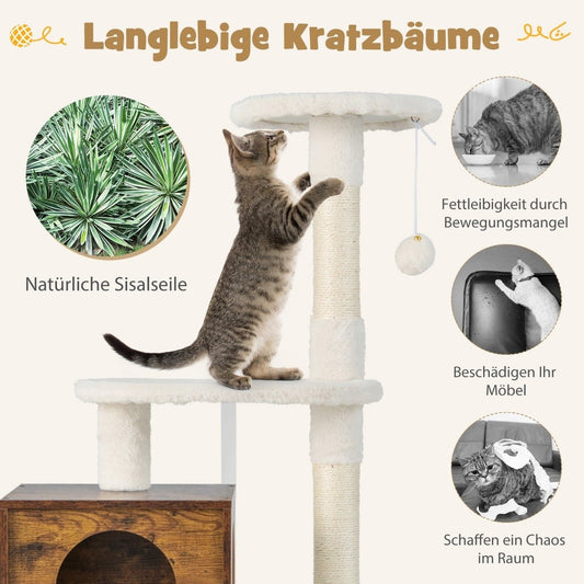 Cat cabinet with scratching post all-in-1 wooden cat house brown 77.5 x 48.5 x 132 cm