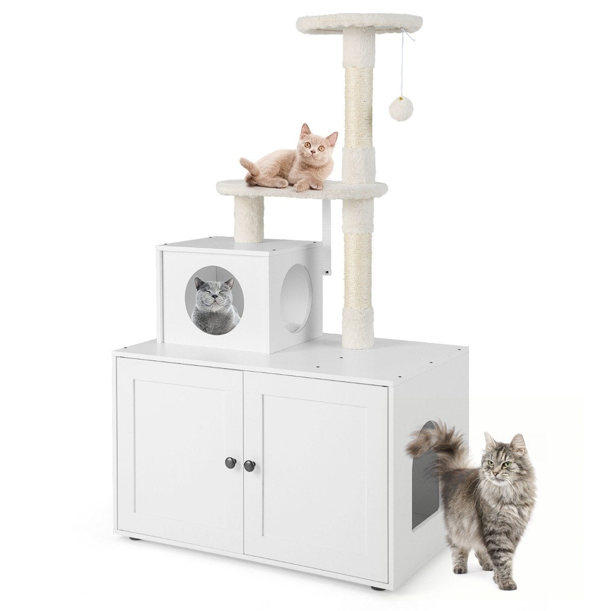 Cat cabinet with scratching post & sisal scratching post housing for cat toilets cat furniture white