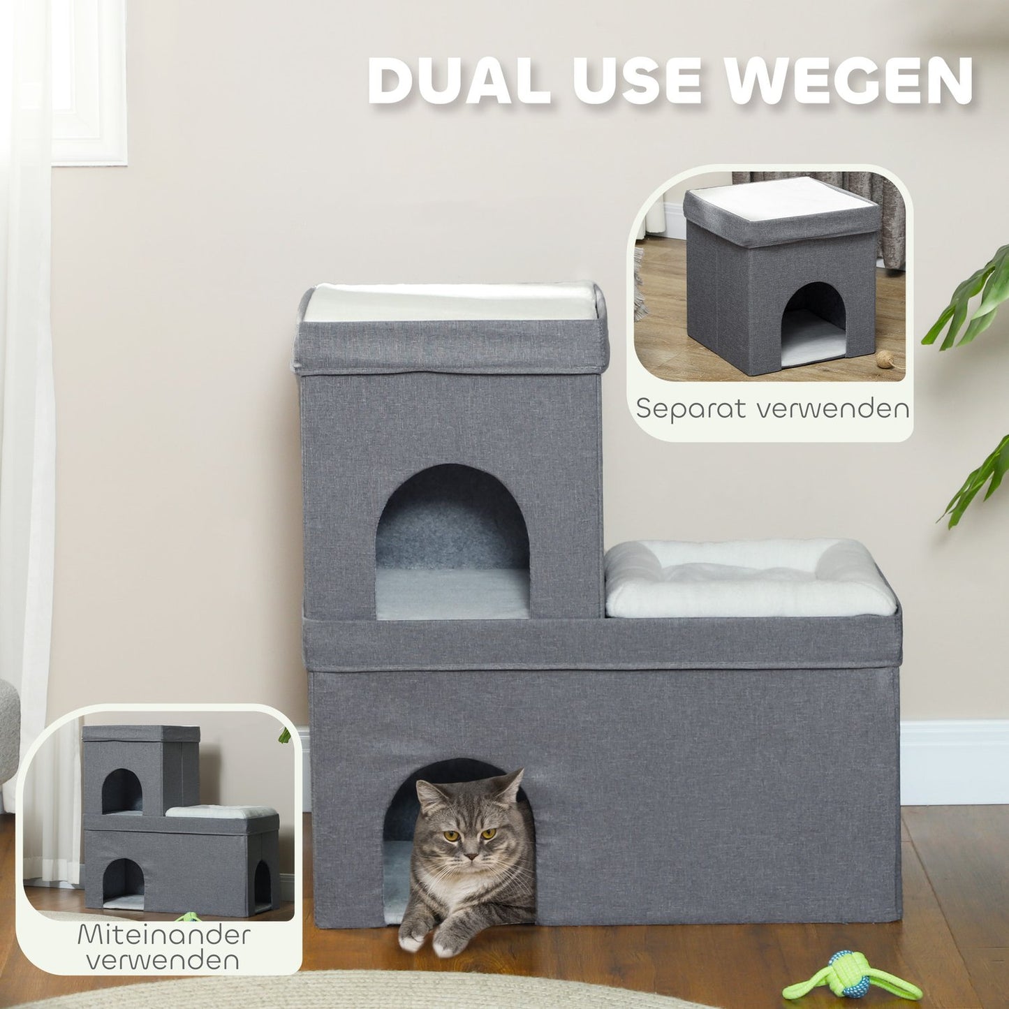 Cat house with pillow - 3 levels, grey, up to 5 kg