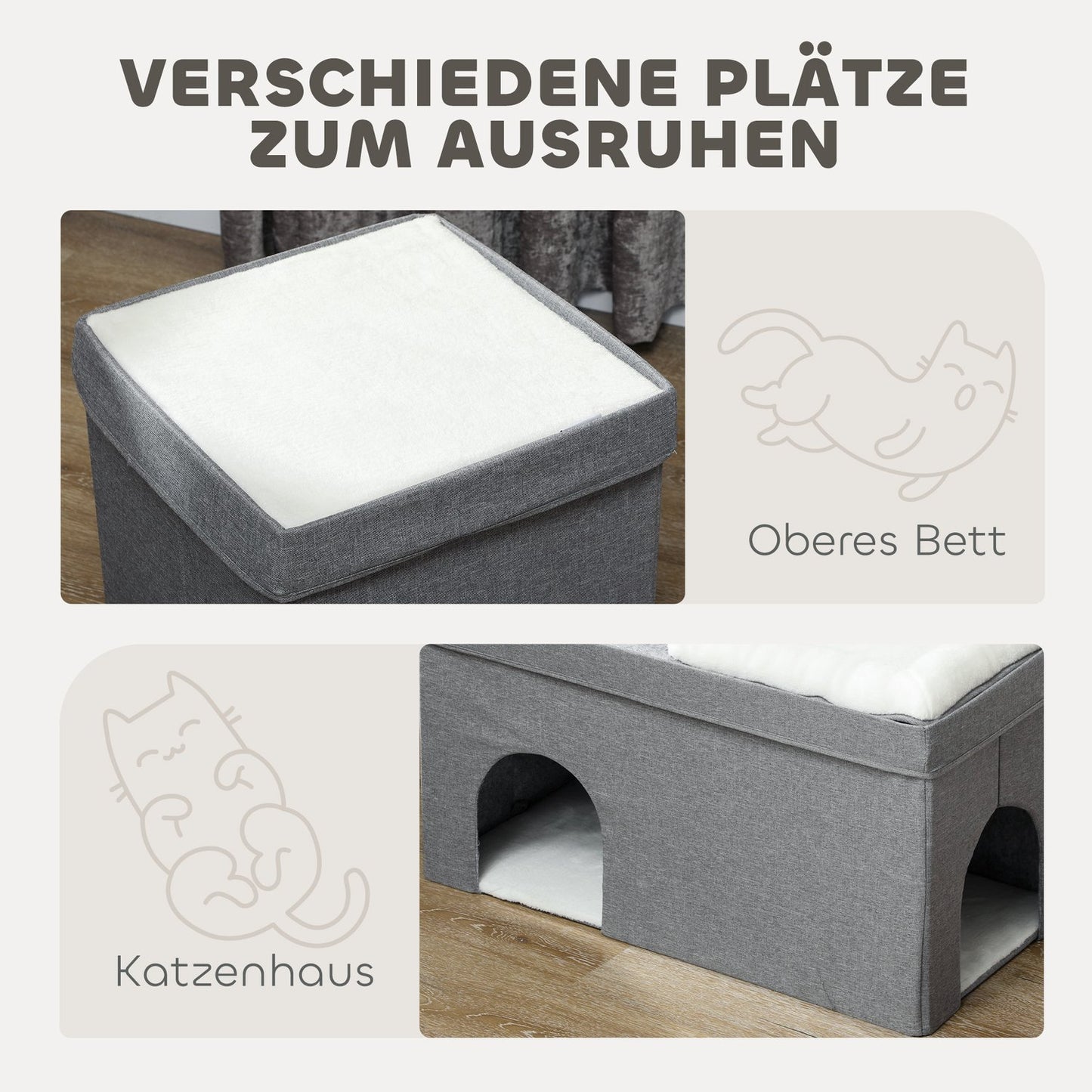 Cat house with pillow - 3 levels, grey, up to 5 kg