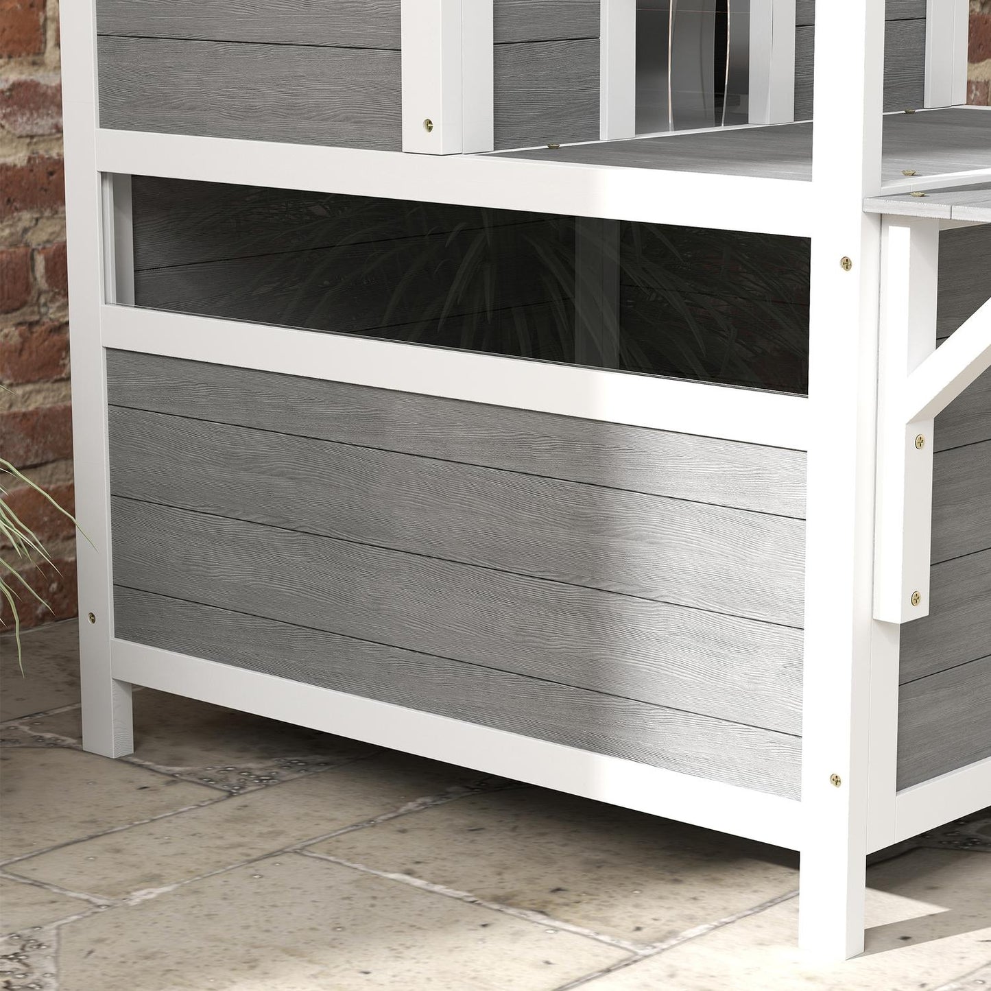 Outdoor Spruce Wood Cat House with Balcony, 64 x 87 x 76 cm