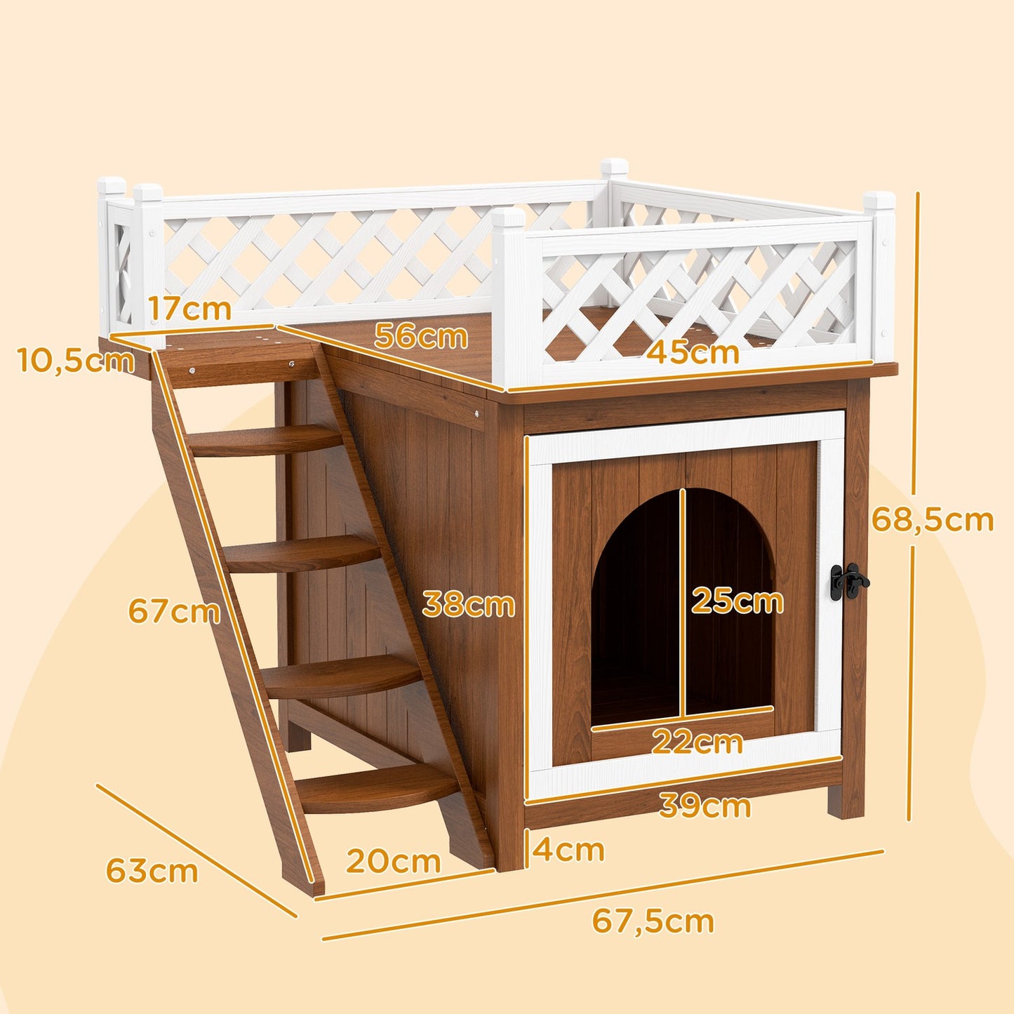 Cat house with balcony and stairs - spruce wood, up to 6 kg