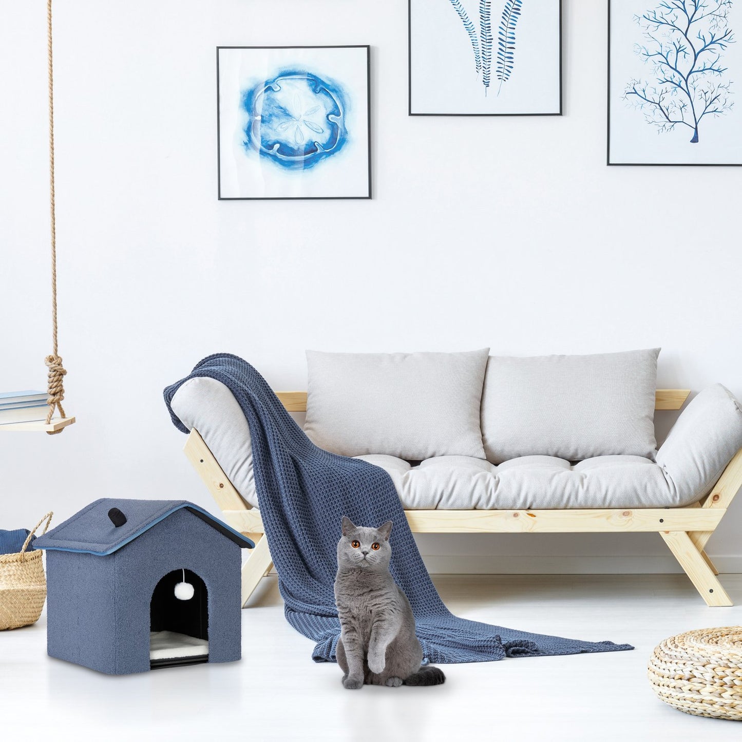 Cat cave in blue