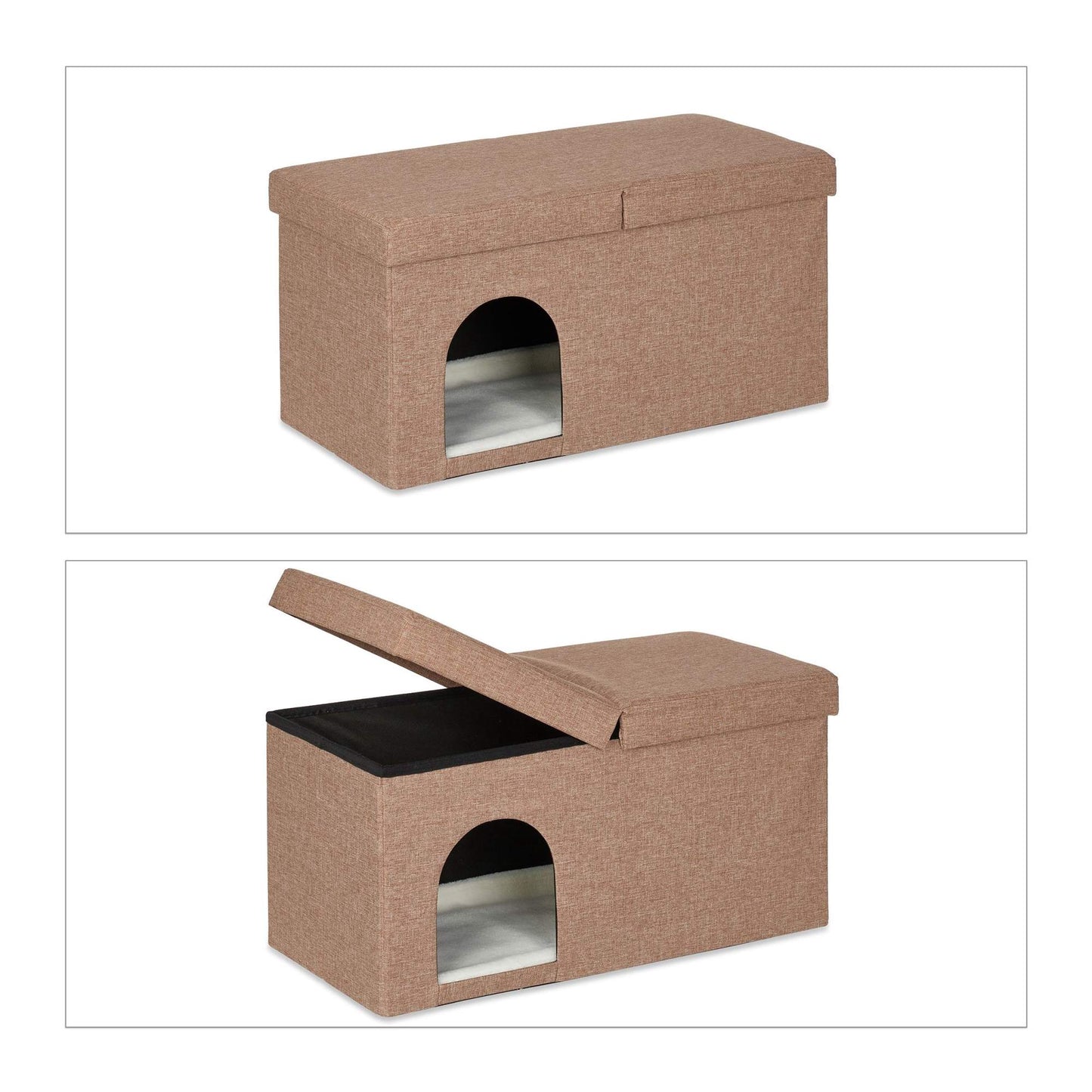 Cat cave in light brown with lid