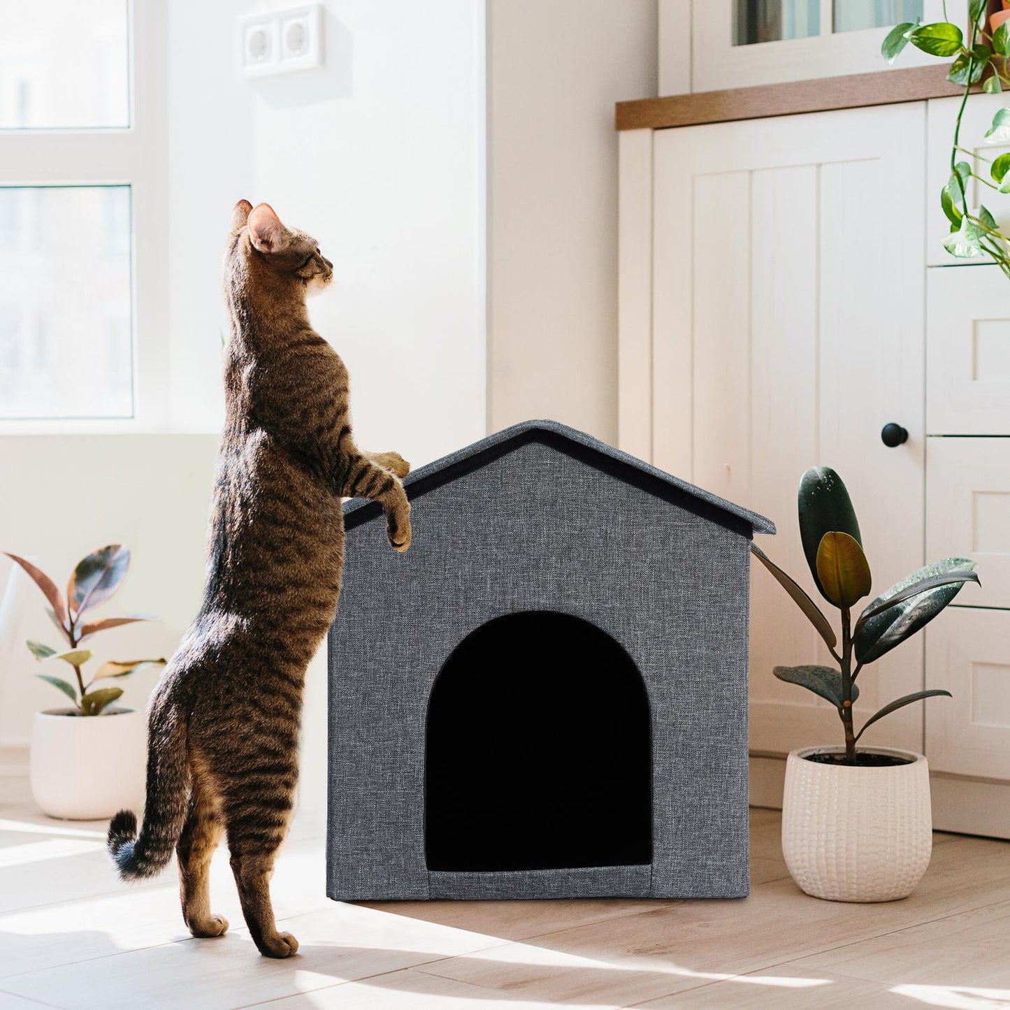 Cat cave with gray roof