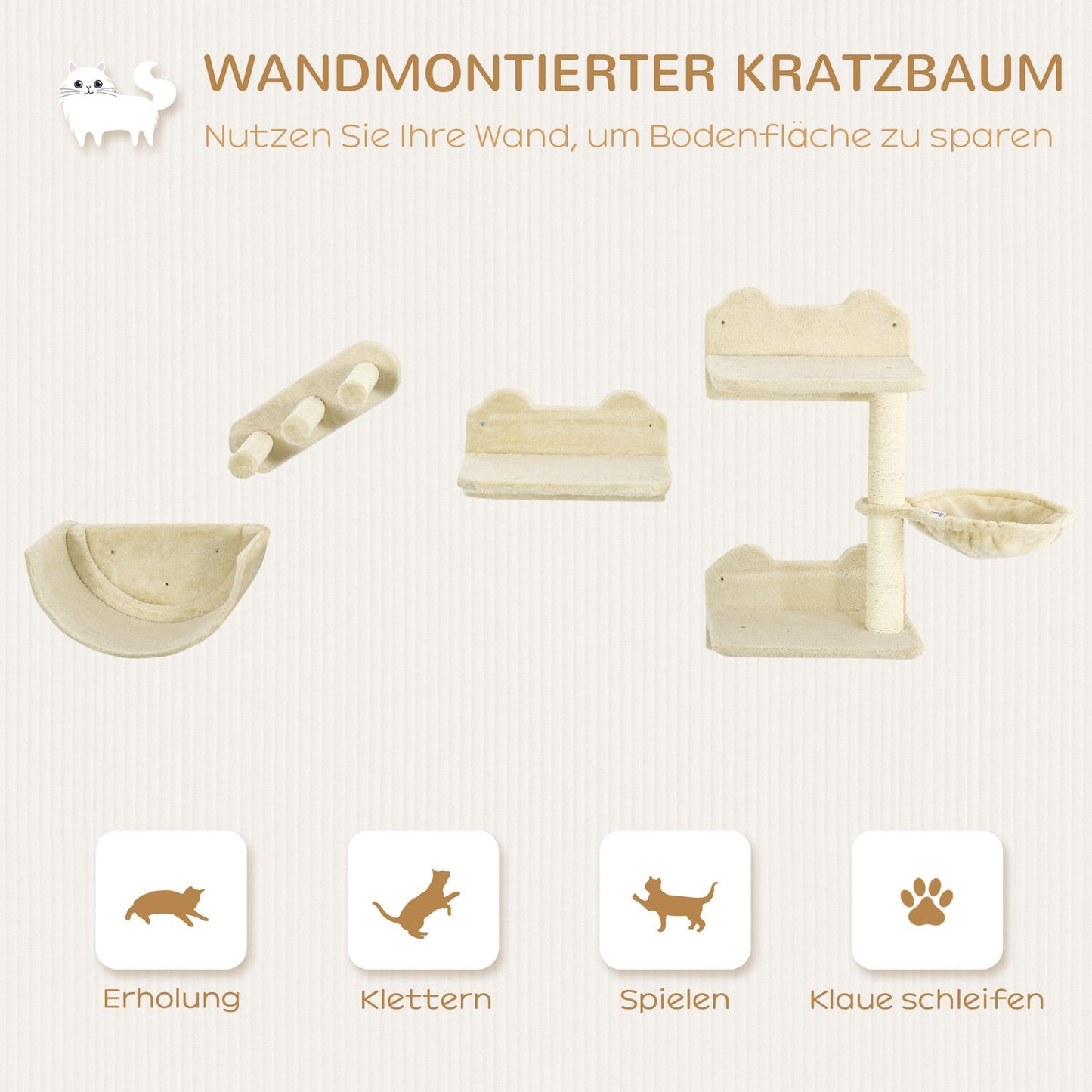 Cat climbing wall set with stairs & hammock for small cats