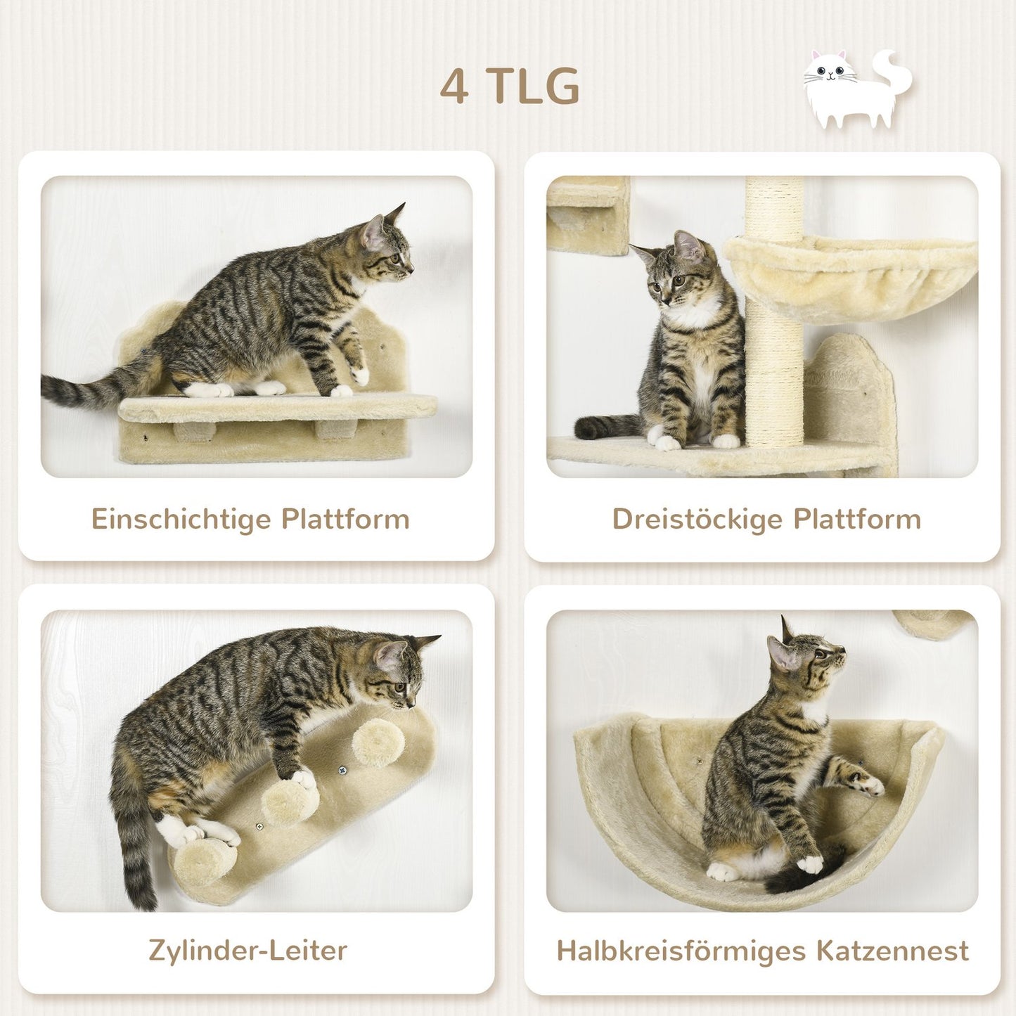 Cat climbing wall set with stairs & hammock for small cats