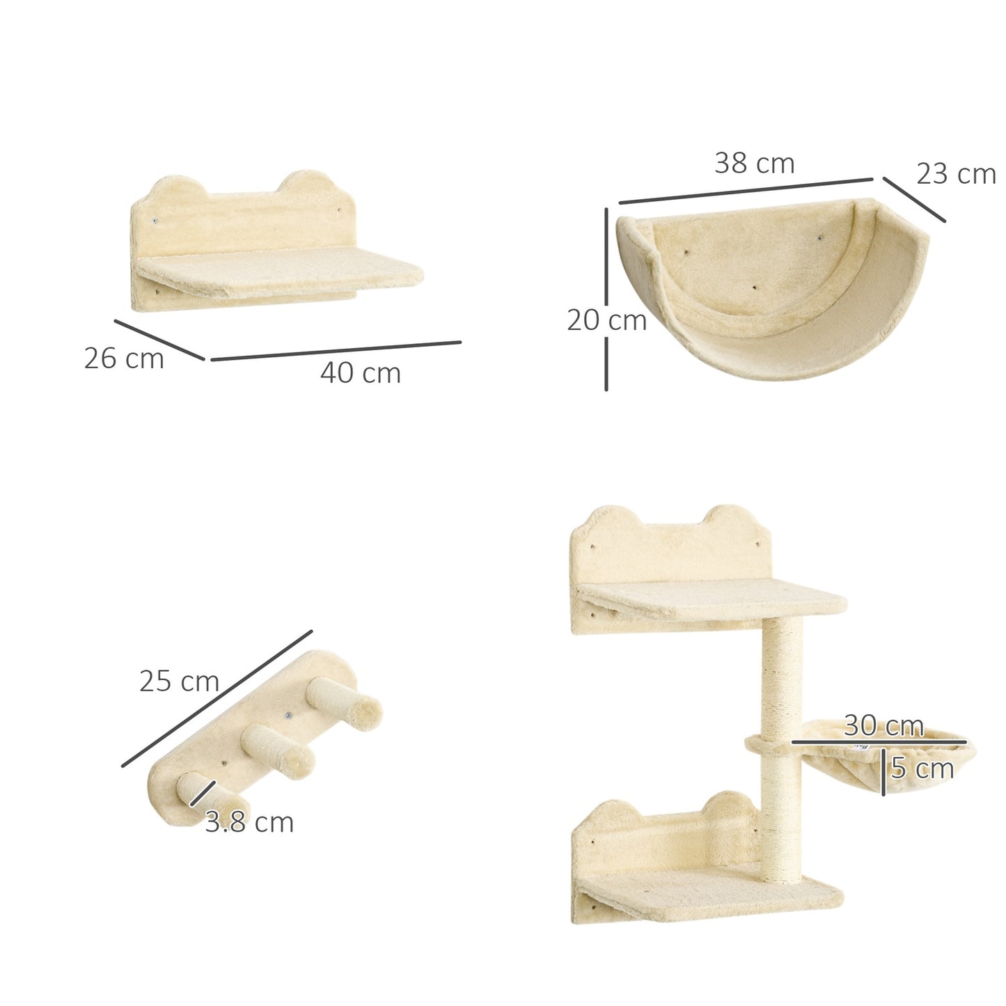 Cat climbing wall set with stairs & hammock for small cats