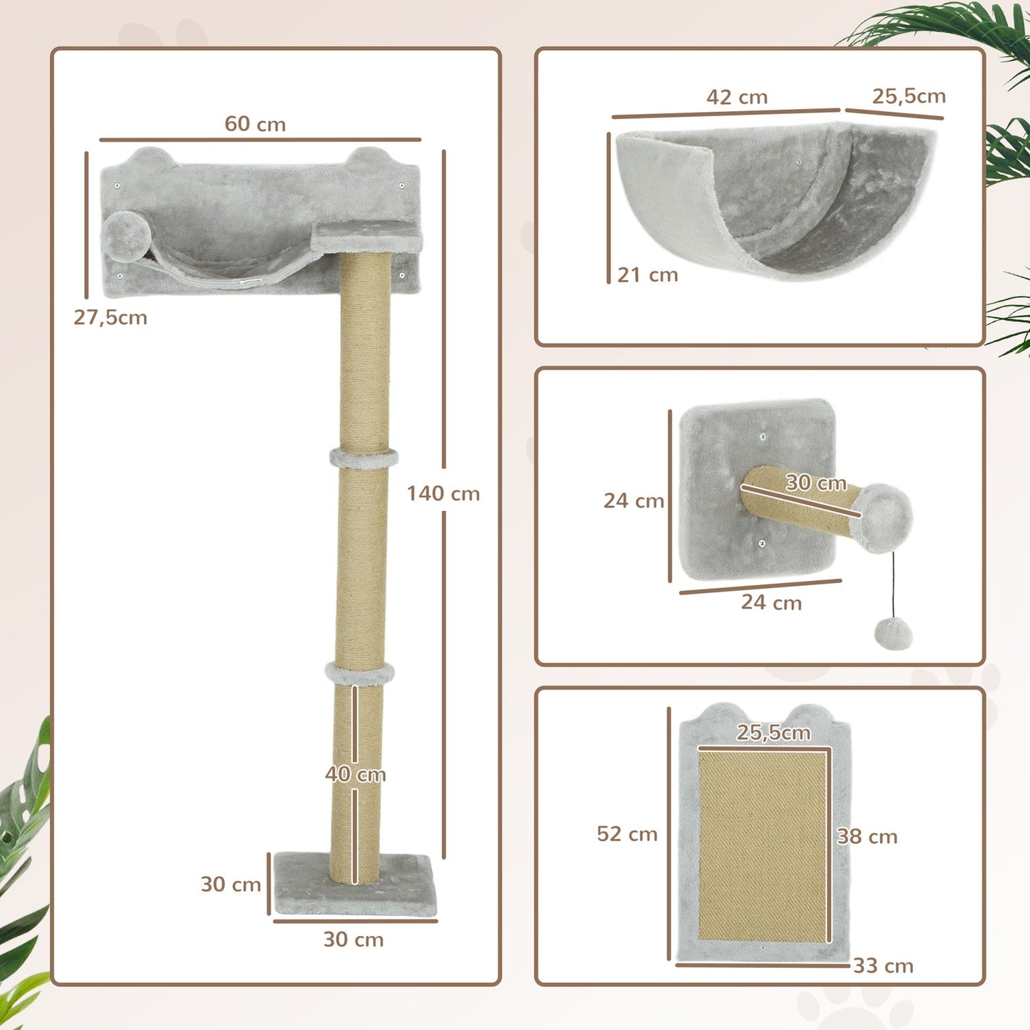 Cat Climbing Wall Set - 5 pcs, scratching posts & hammock