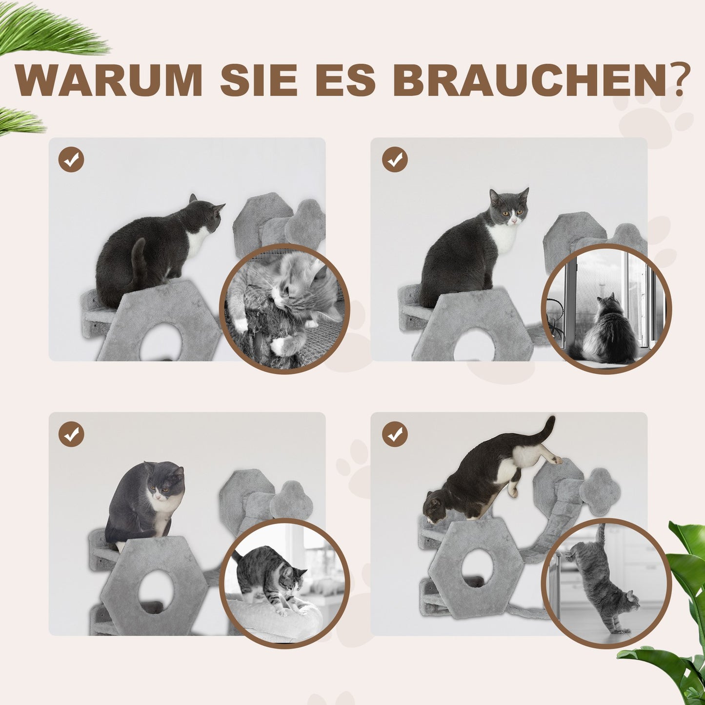Cat climbing wall with steps, cave, toy and lounger