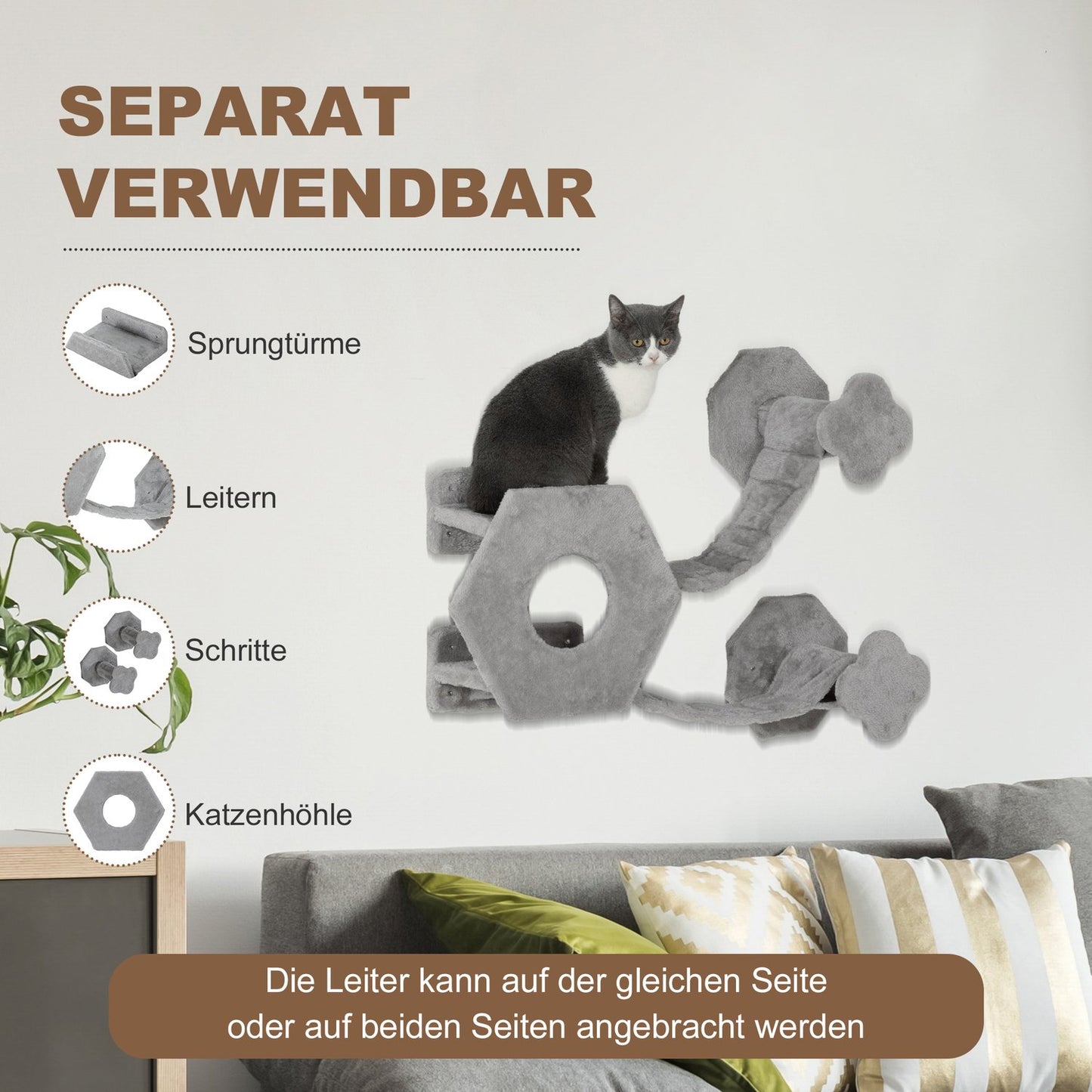 Cat climbing wall with steps, cave, toy and lounger