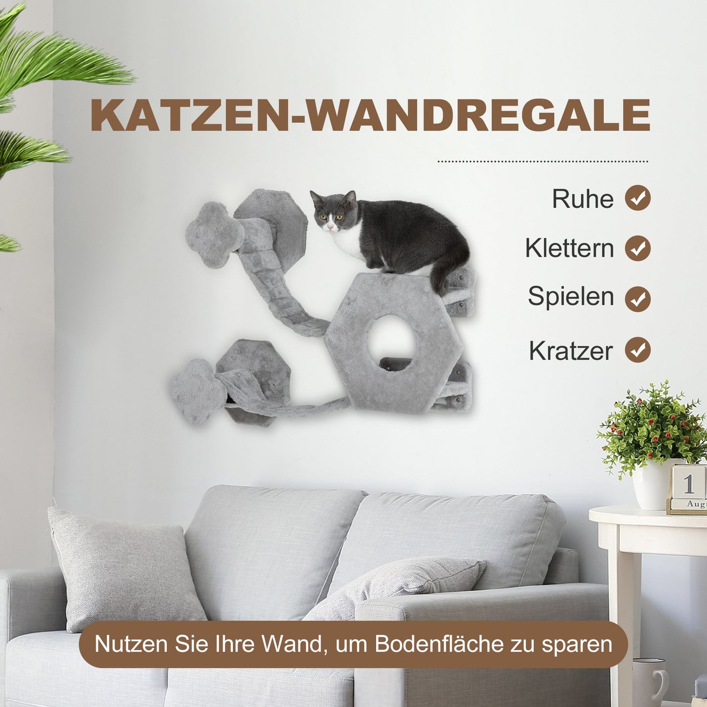 Cat climbing wall with steps, cave, toy and lounger