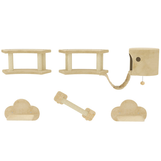 Cat Climbing Wall Set, 5-piece, plush, for cats up to 5 kg