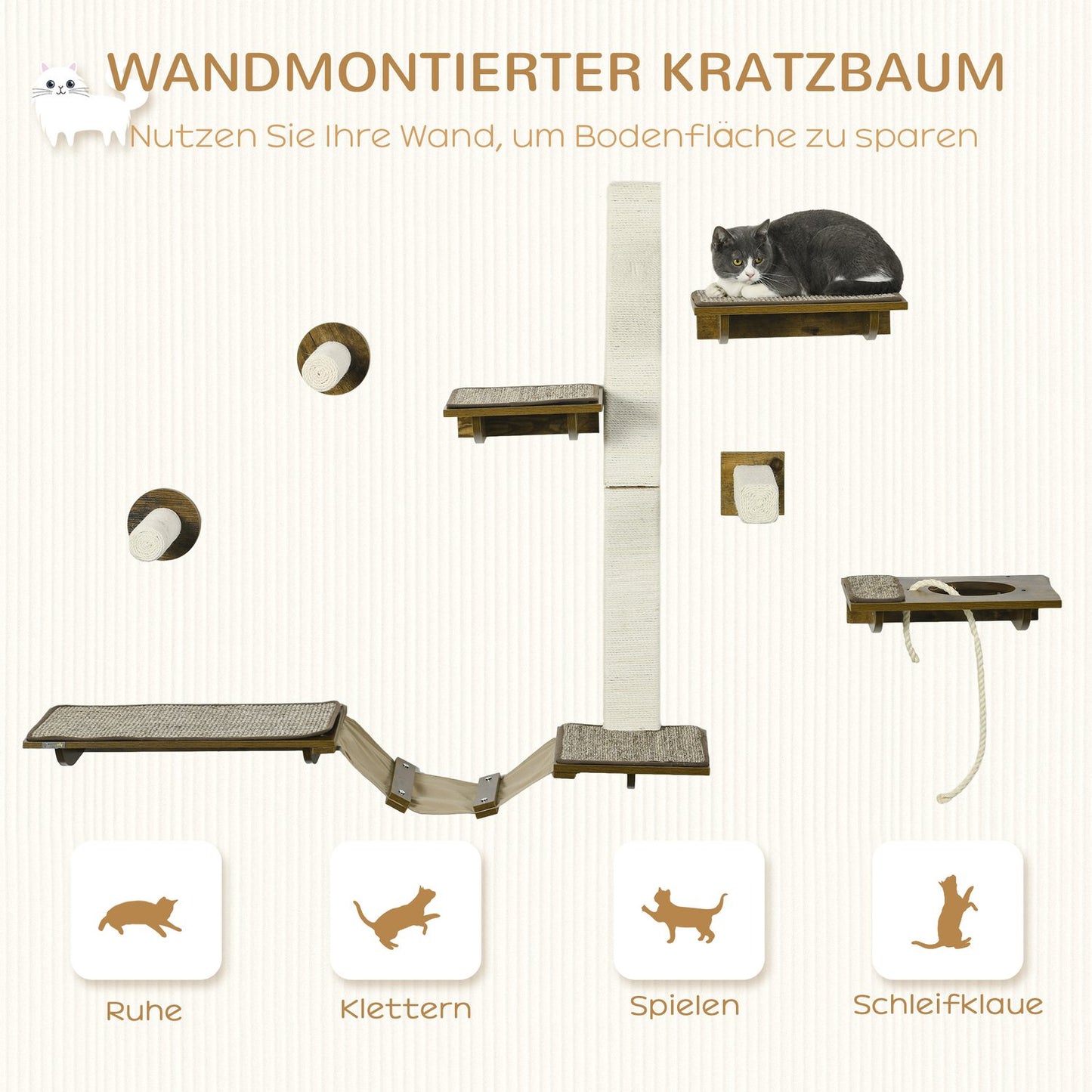 Cat Wall Climbing Set, 8 Piece Furniture with Sisal Scratcher