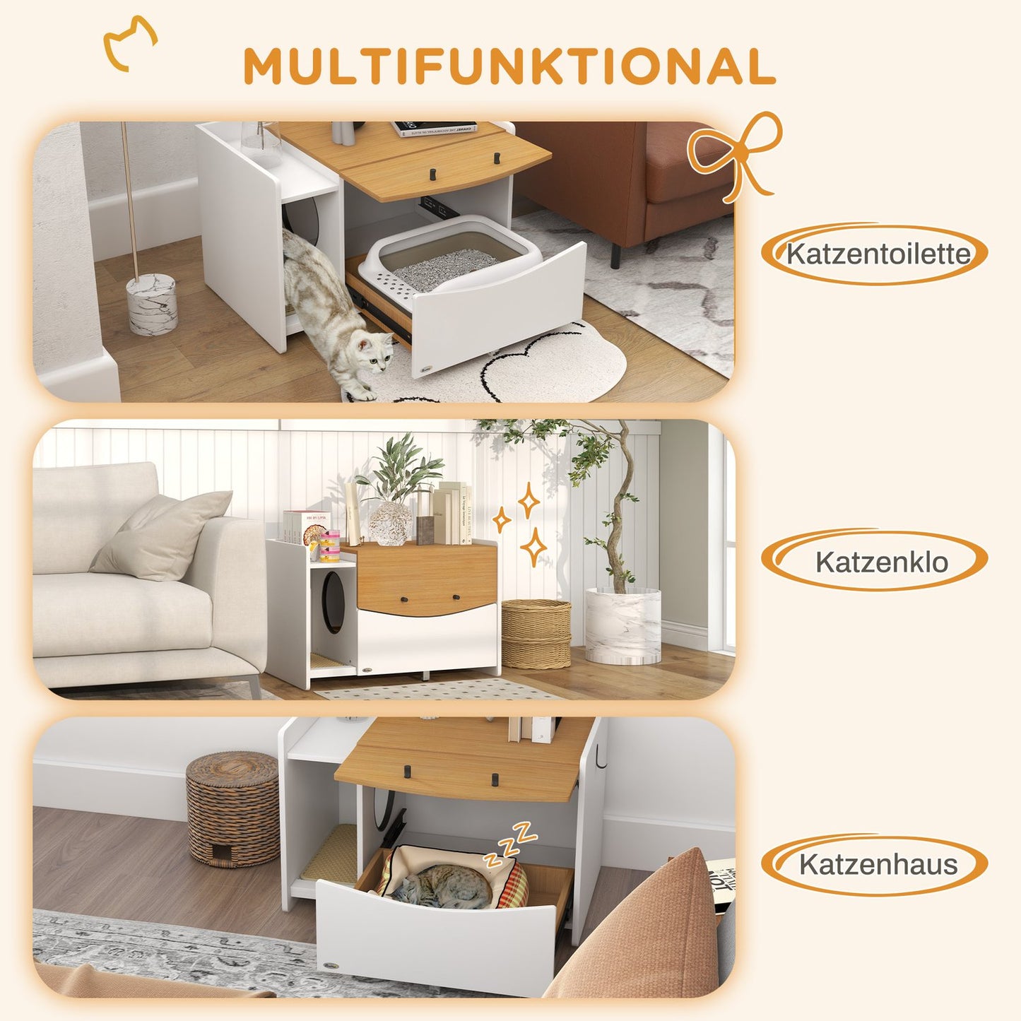 Cat litter cabinet, oak, with pull-out drawer