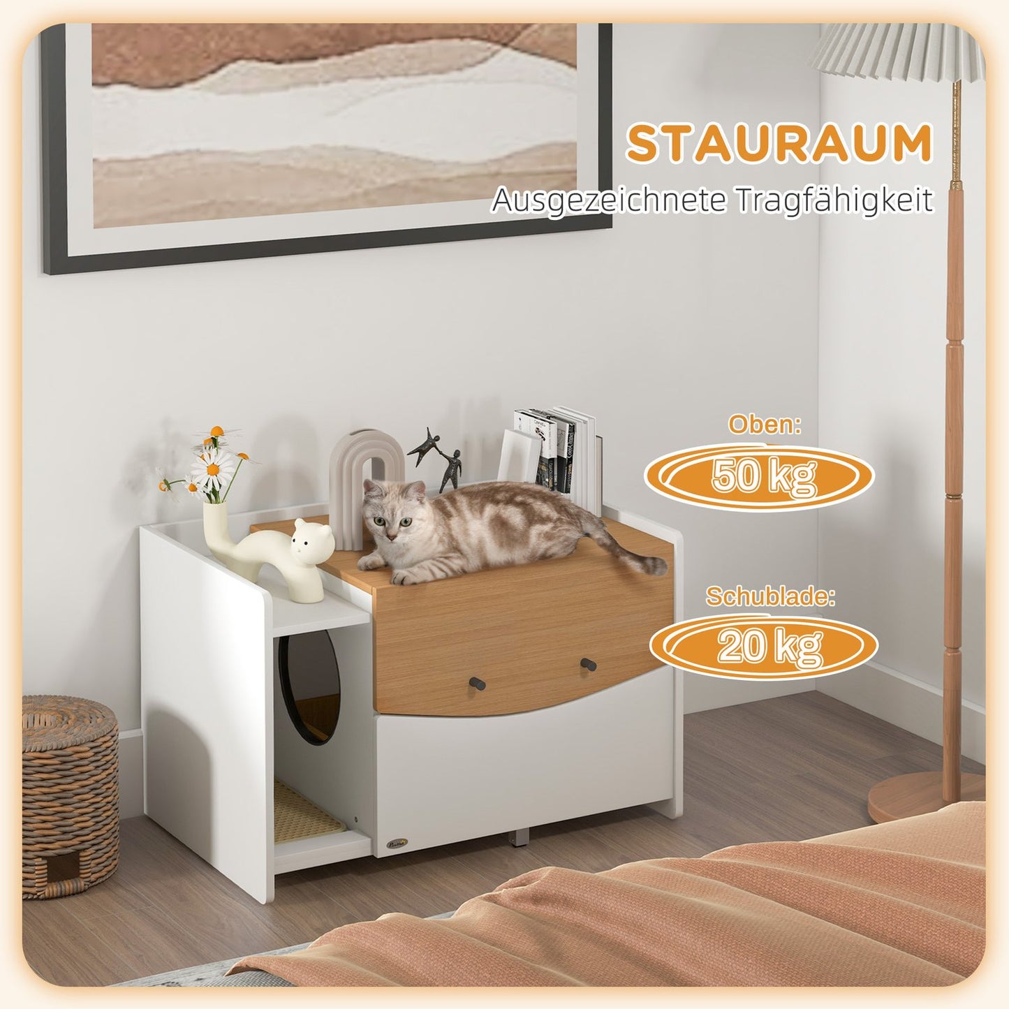 Cat litter cabinet, oak, with pull-out drawer