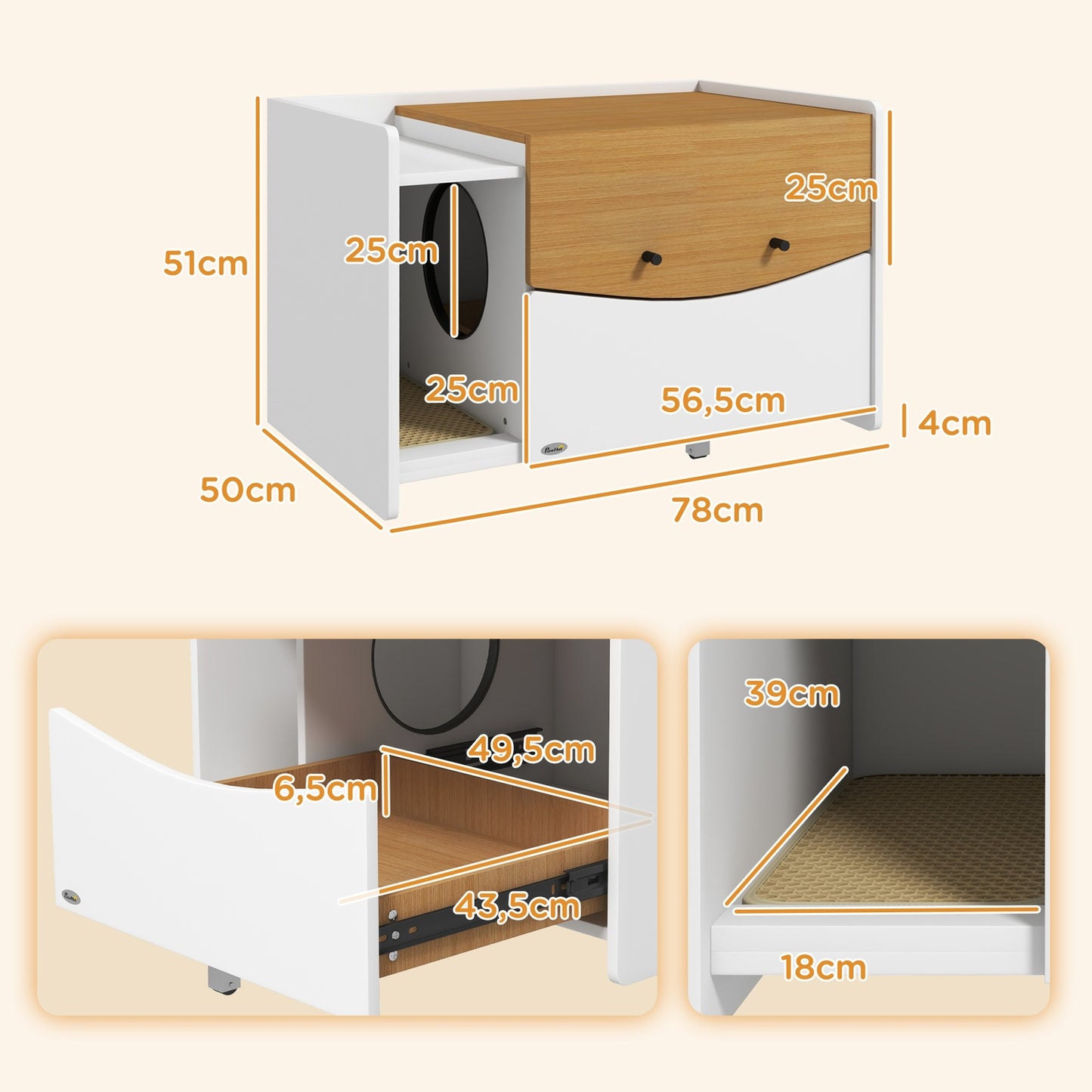 Cat litter cabinet, oak, with pull-out drawer