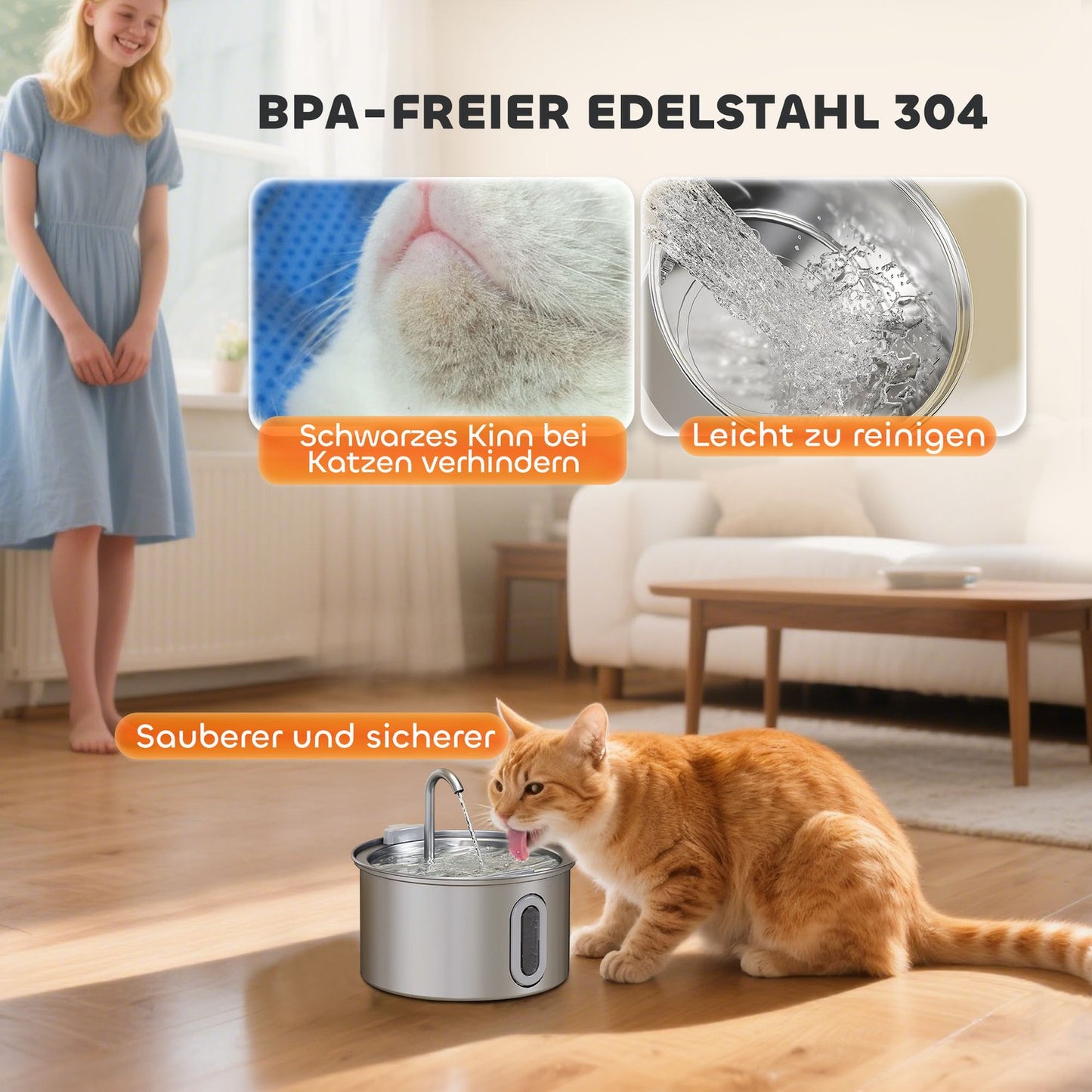 Cat Water Fountain, 2.5L Stainless Steel, Quiet Pump
