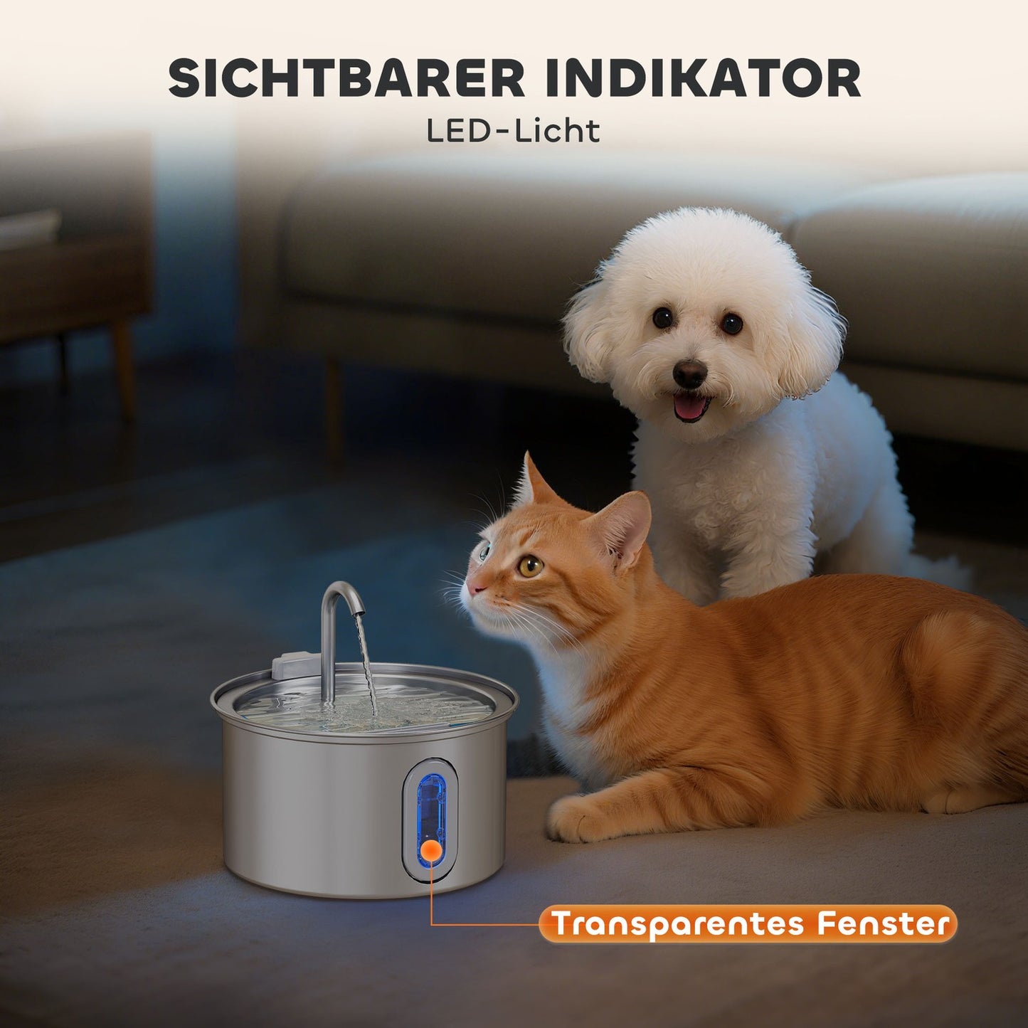 Cat Water Fountain, 2.5L Stainless Steel, Quiet Pump