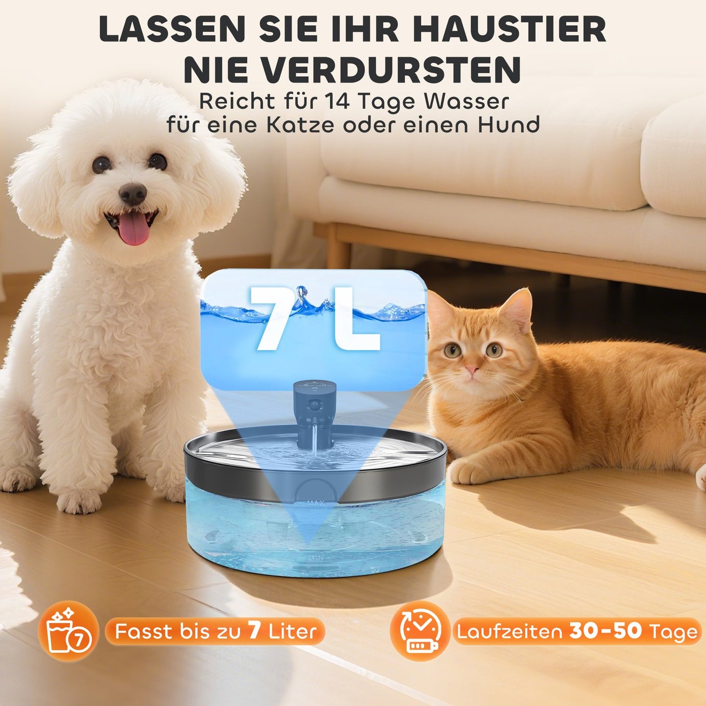 Cat Water Fountain, 7L Capacity, Quiet Pump, LED Display