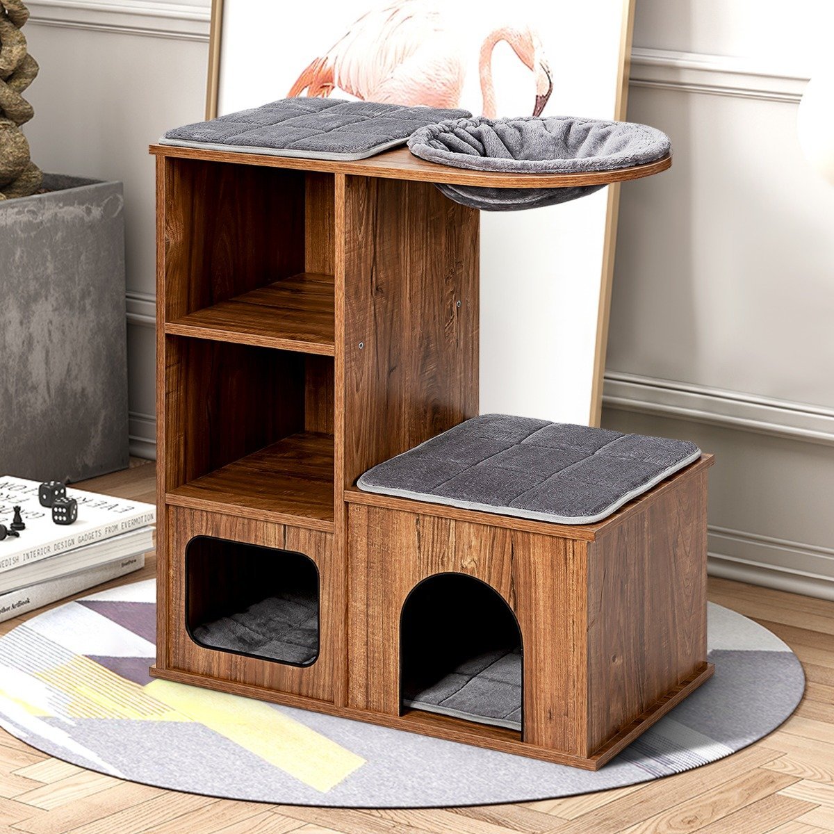 Cat furniture with cave mats cat playhouse wooden cat tree cat house climbing tree 69x39x 80.5 cm