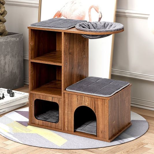 Cat furniture with cave mats cat playhouse wooden cat tree cat house climbing tree 69x39x 80.5 cm