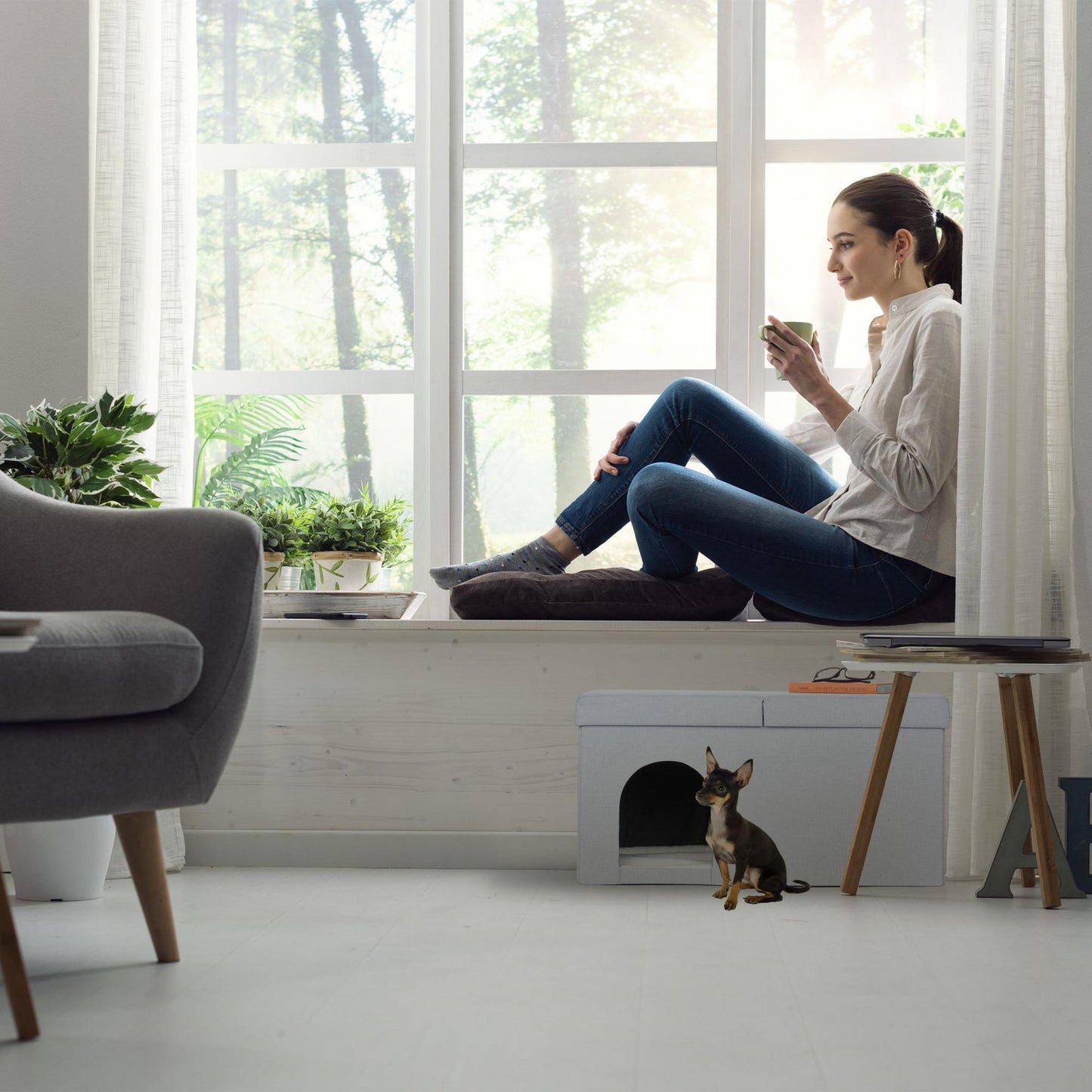Cat hide in gray with lid