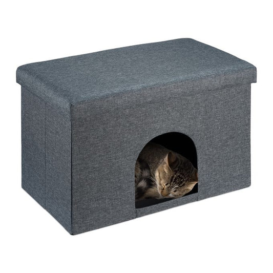 Cat hide with seat cushion in grey