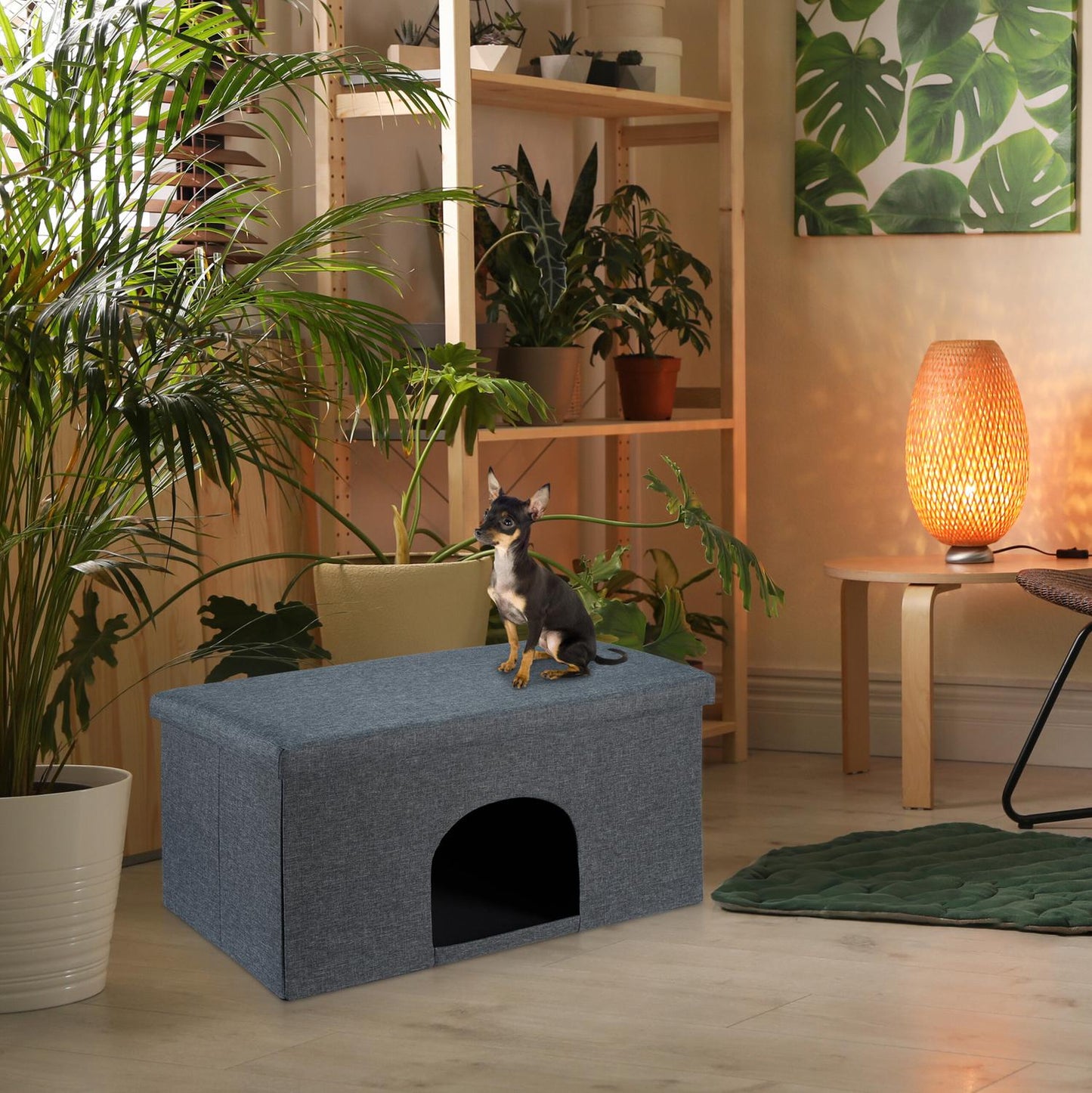 Cat hide with seat cushion in grey