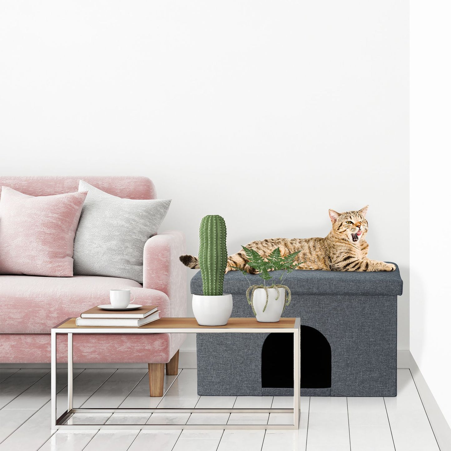 Cat hide with seat cushion in grey
