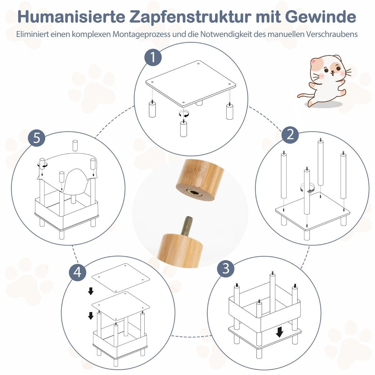 Cat house 2 levels bamboo raised cat bed with storage space 40 x 40 x 53 cm natural + gray