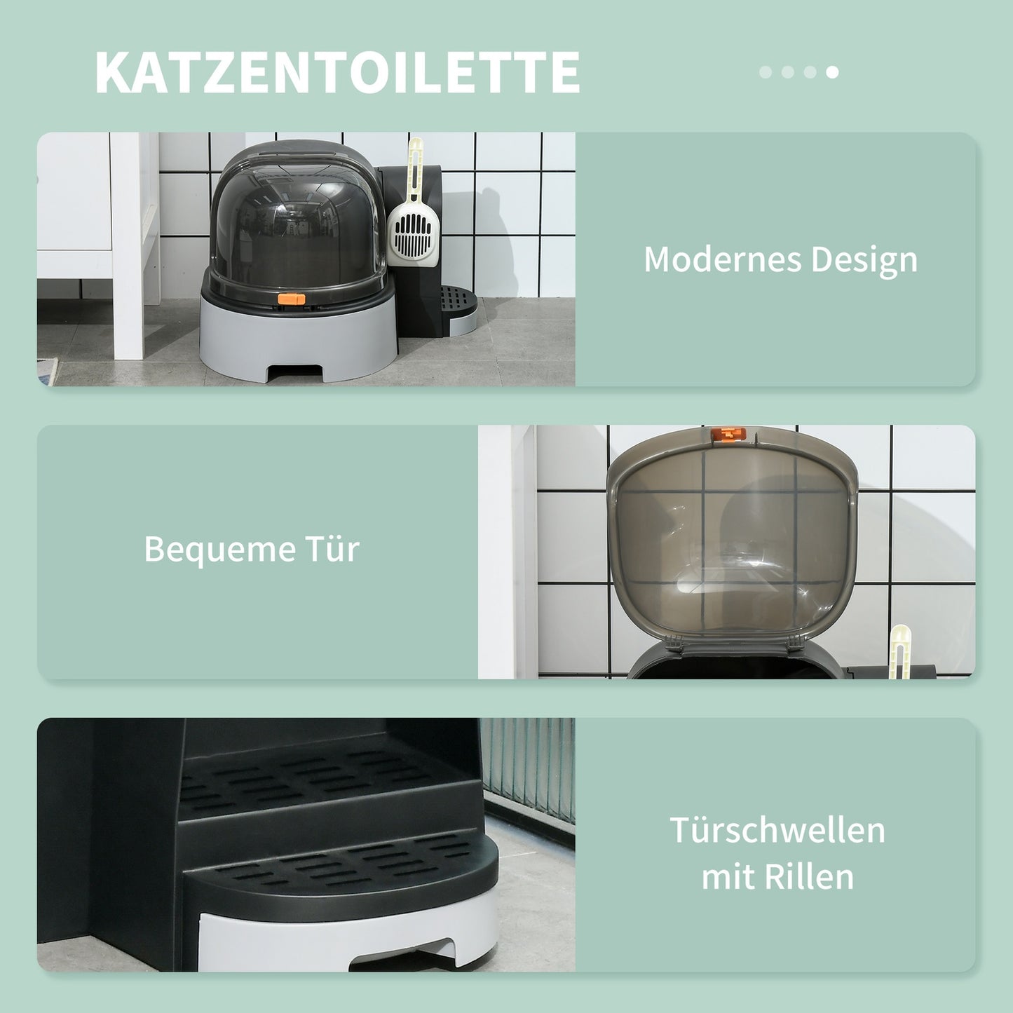 Gray Cat House: Toilet with hood and double trays, fits up to 4 kg