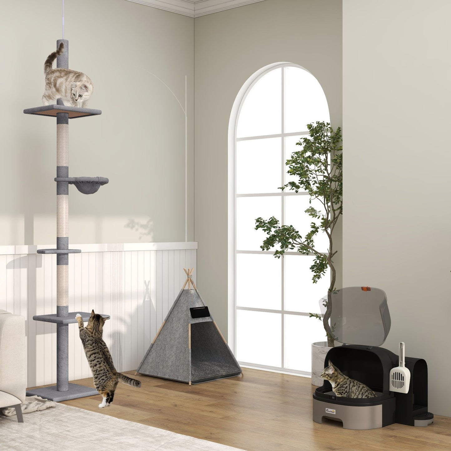 Gray Cat House: Toilet with hood and double trays, fits up to 4 kg