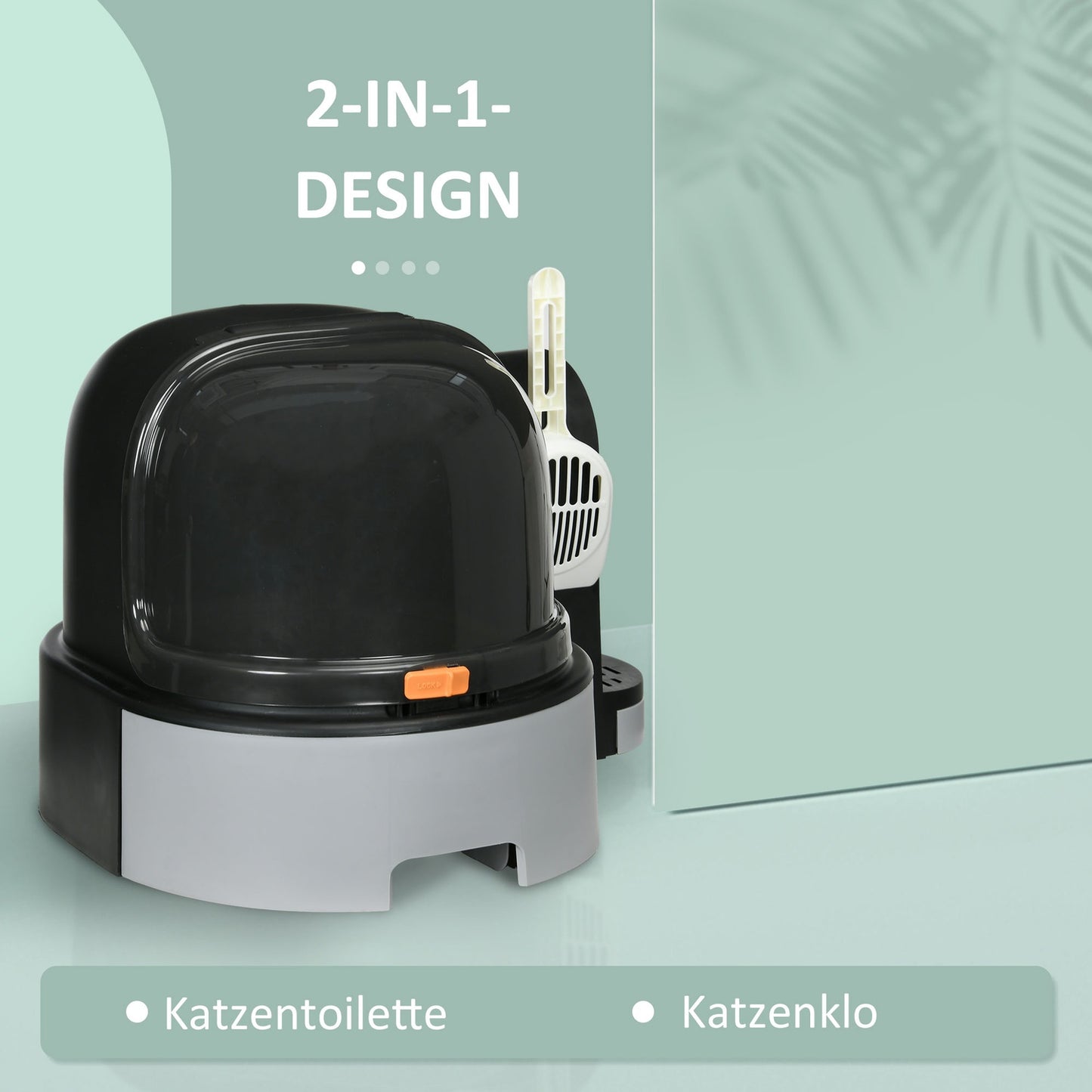Gray Cat House: Toilet with hood and double trays, fits up to 4 kg
