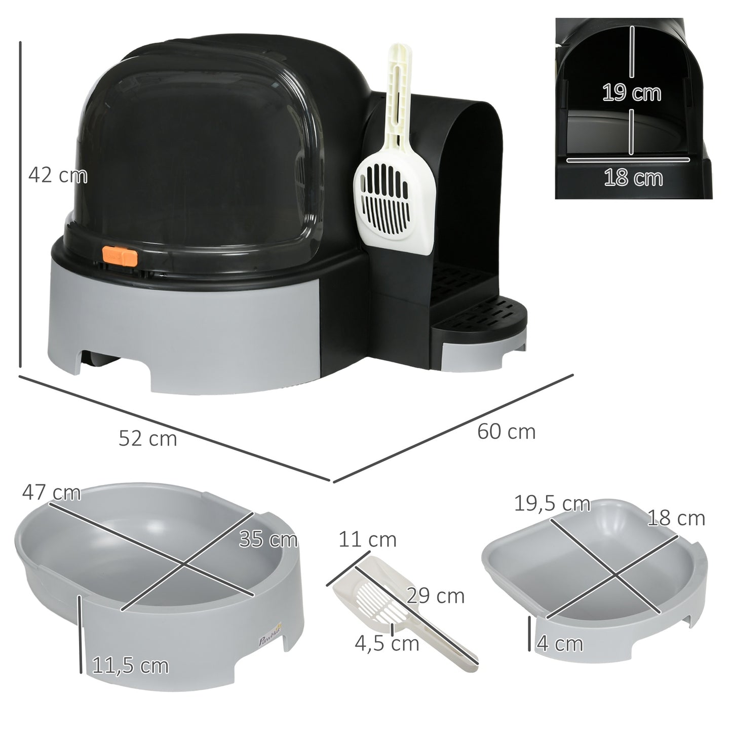 Gray Cat House: Toilet with hood and double trays, fits up to 4 kg