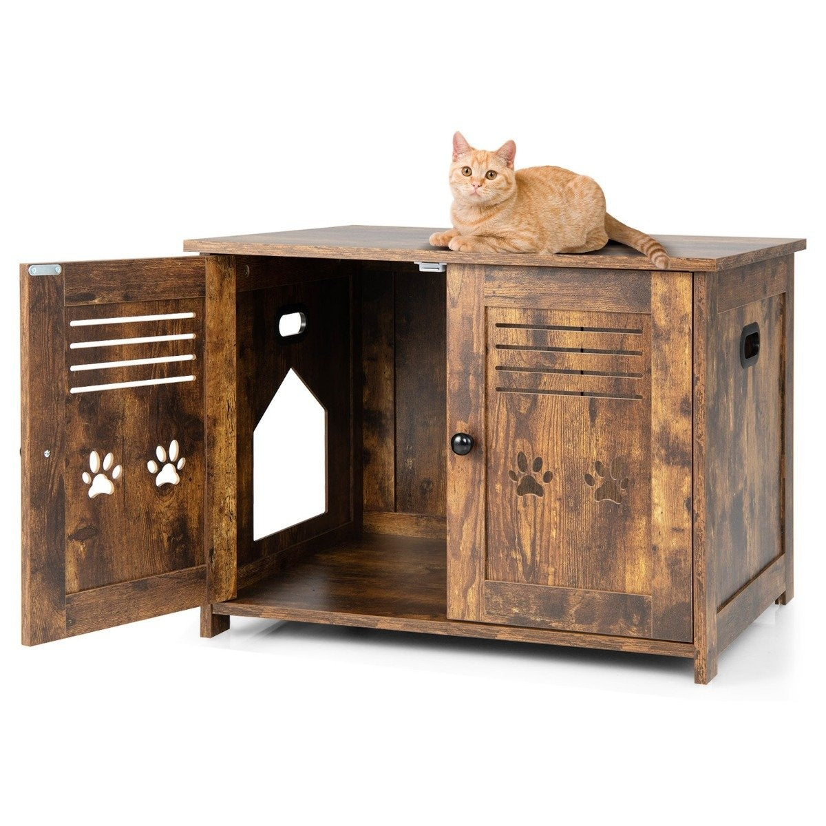 Cat house cat toilet with double slatted doors cat cabinet 70 x 52 x 51 cm brown