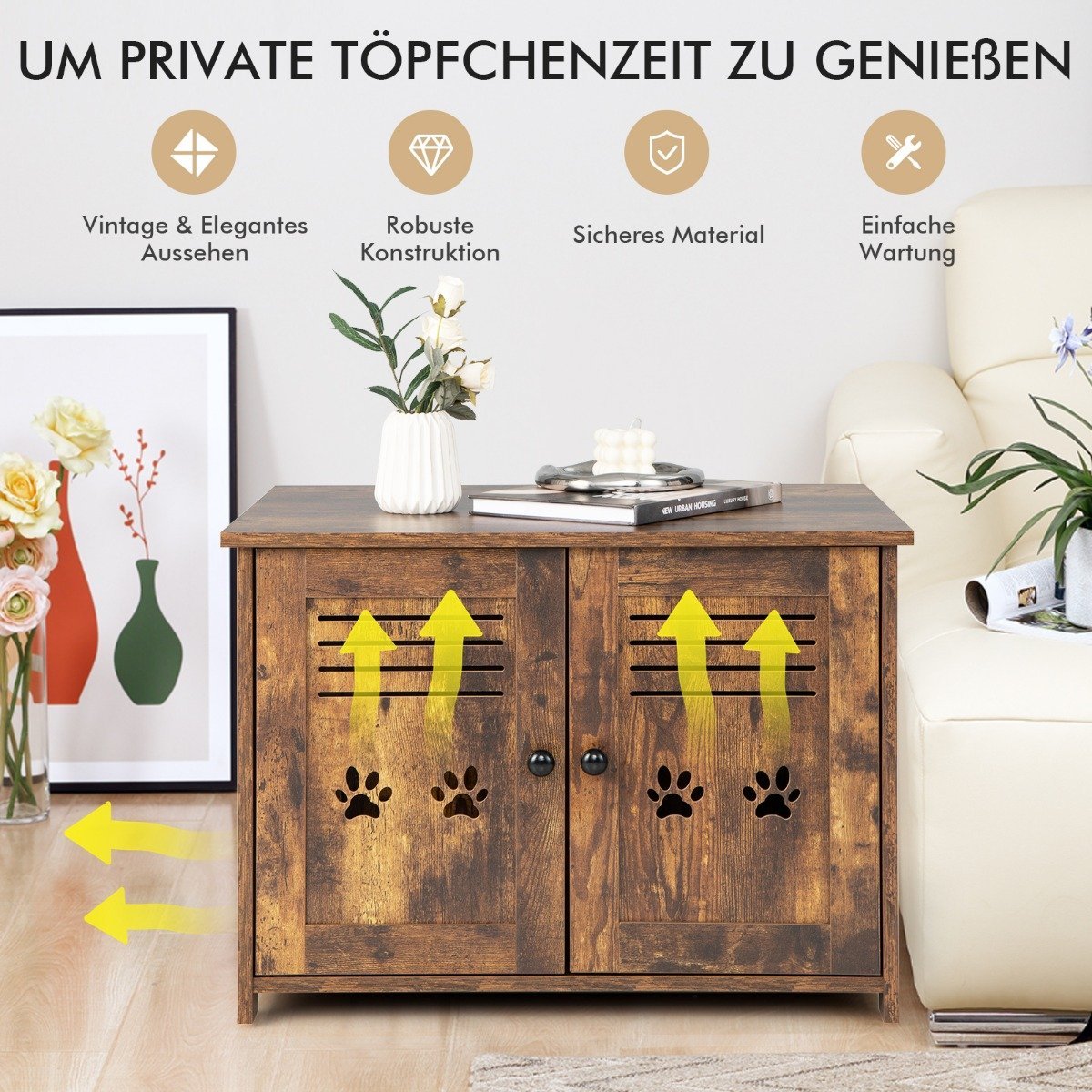 Cat house cat toilet with double slatted doors cat cabinet 70 x 52 x 51 cm brown