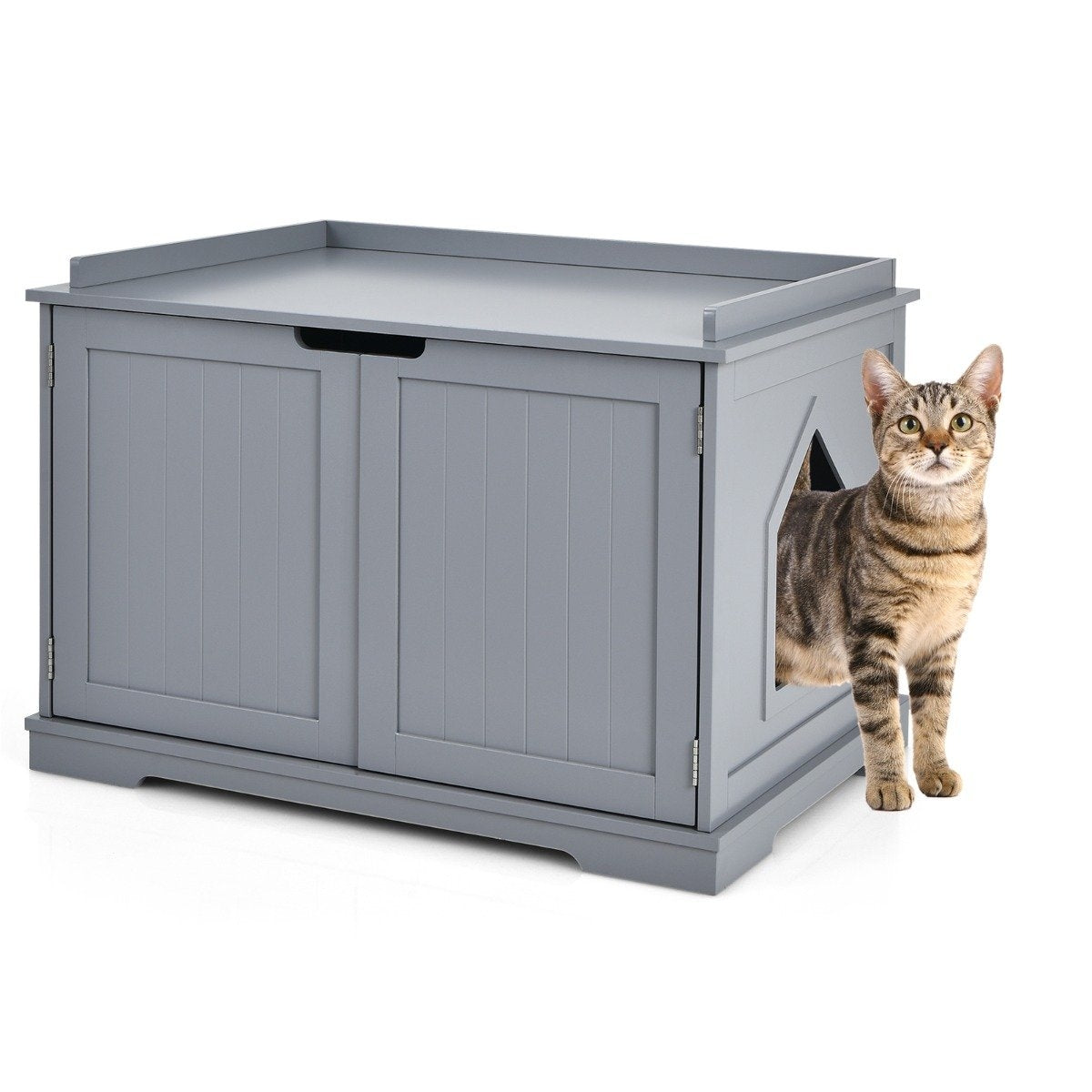 Cat house with bed indoor cat house closed litter box with entrance gray