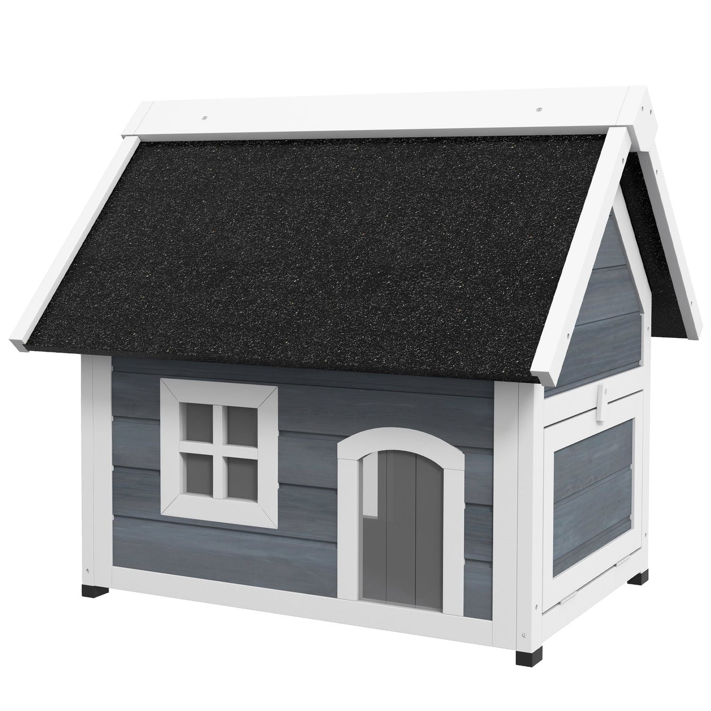 Wooden cat house, weatherproof, hinged roof, gray