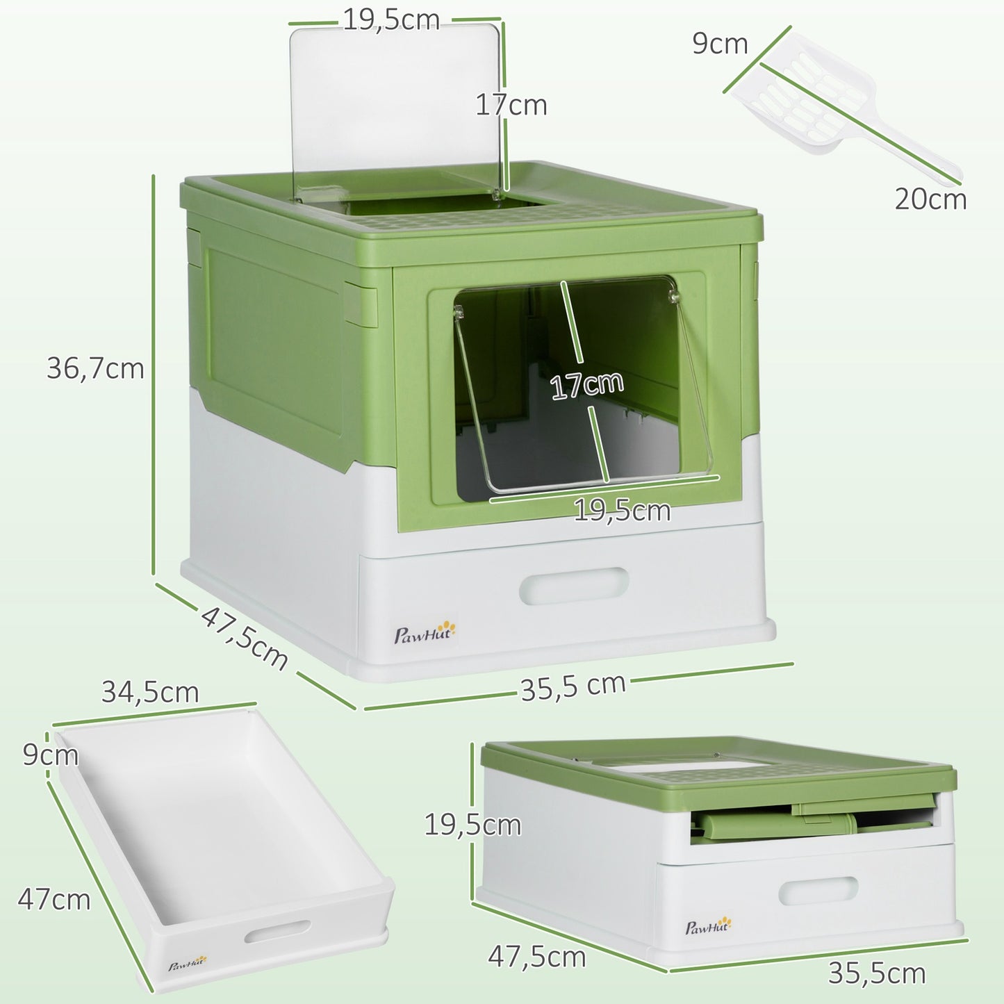 Cat box with lid - Plastic, easy to clean, 47.5 cm