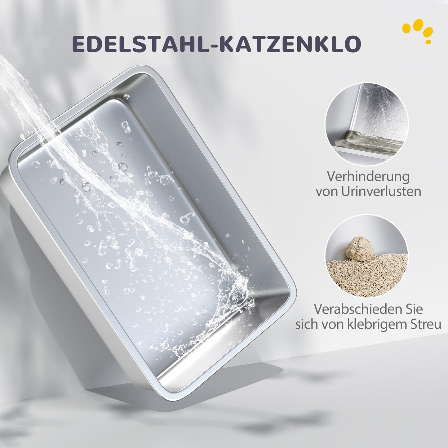 Cat litter with lid, stainless steel compartment, white