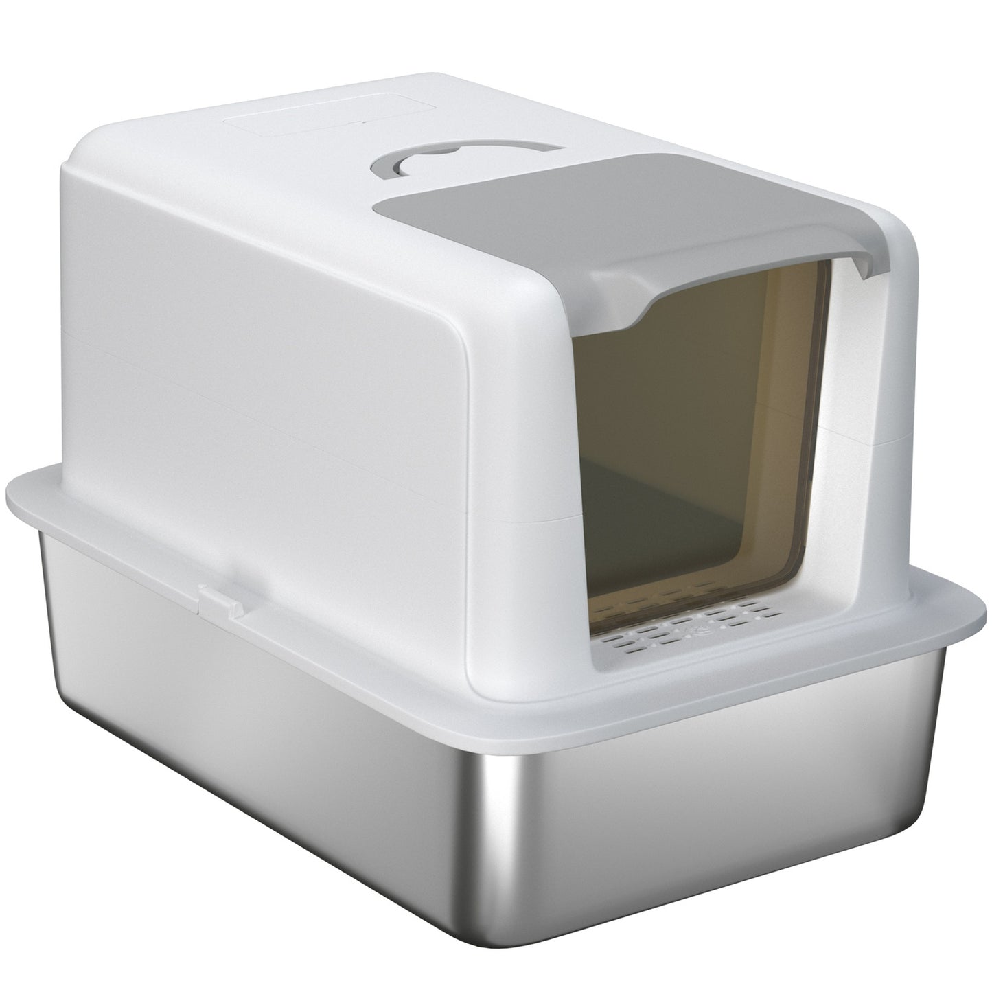Cat litter with lid, stainless steel compartment, white