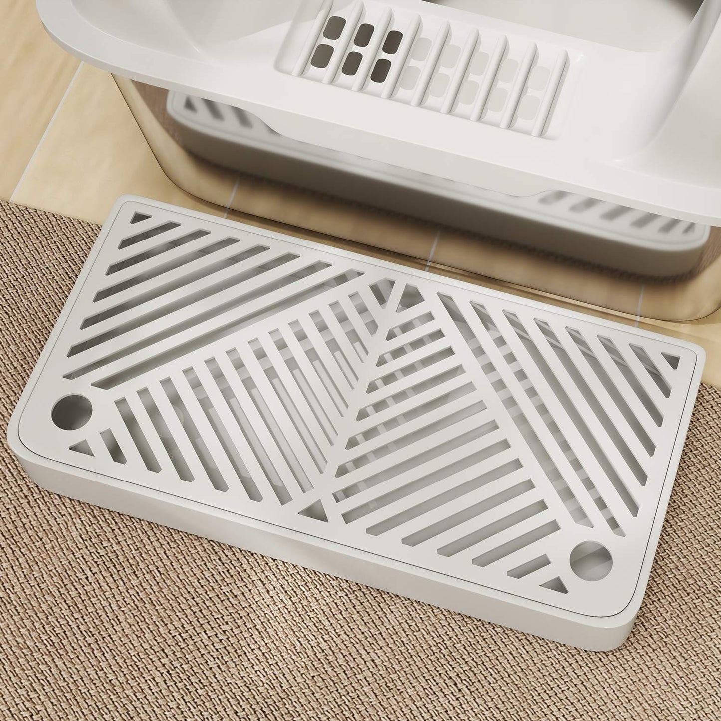 Cat box with lid & scoop, stainless steel, light grey