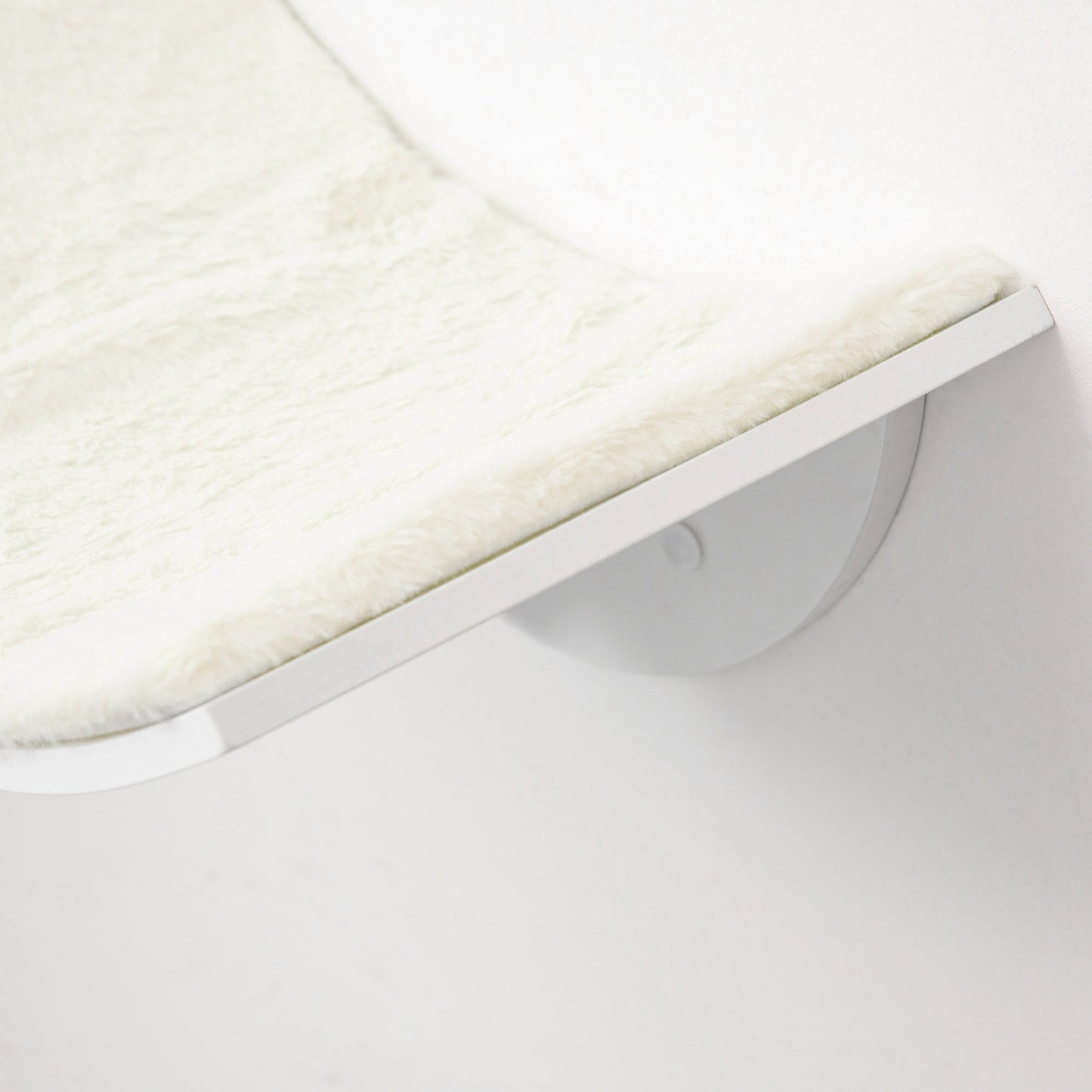 Wall-mounted cat bed with plush pillow, white