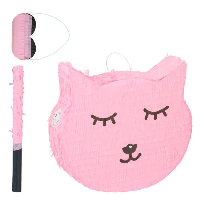 Cat pinata with lollipop and worm