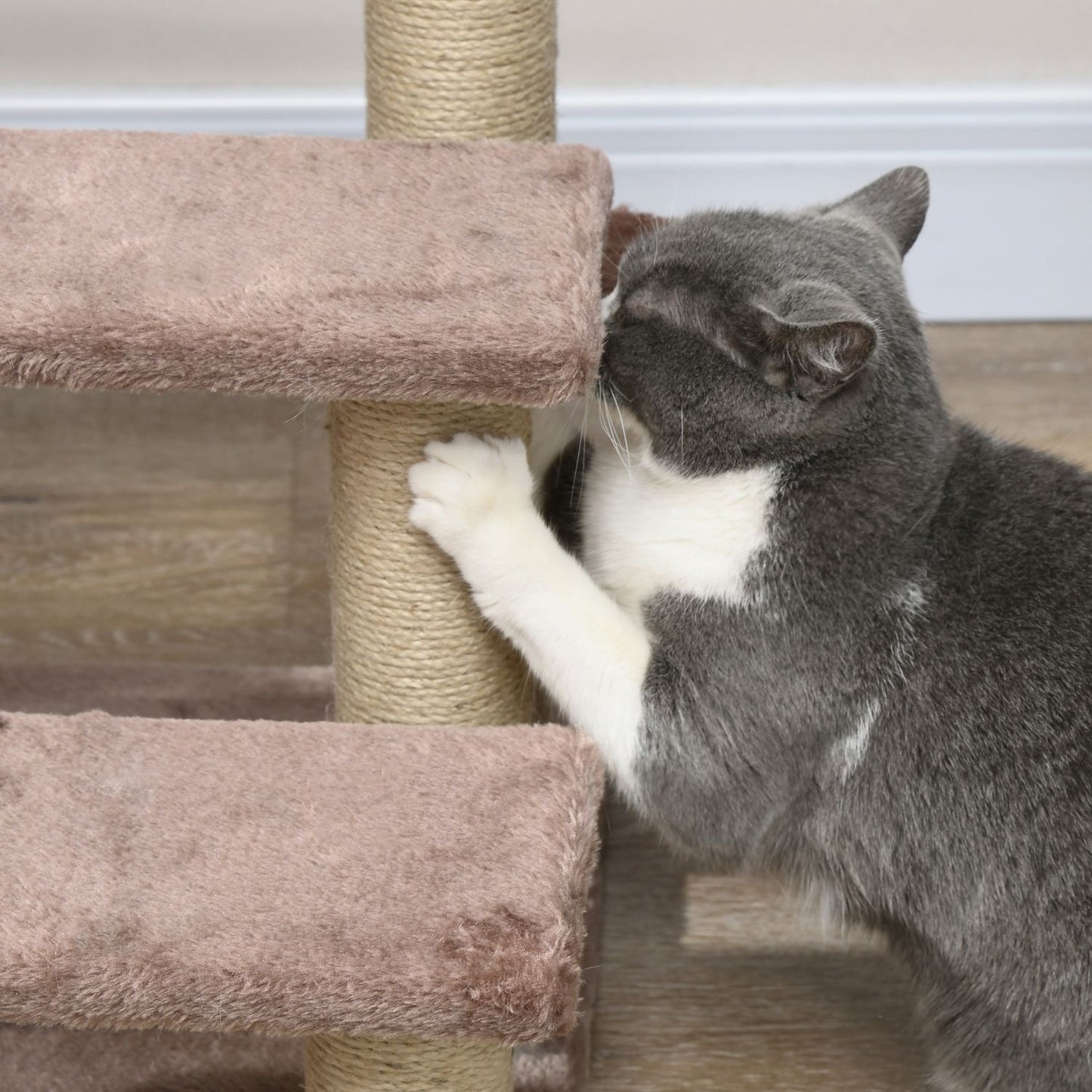Cat and dog stairs, 3 steps with scratching posts, plush brown